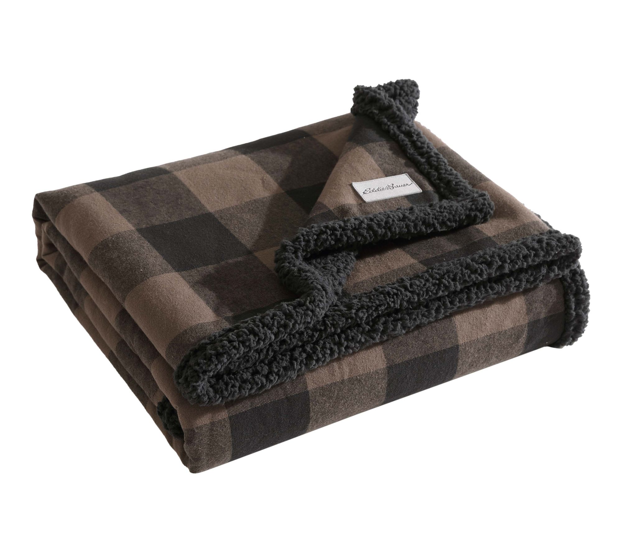 Eddie Bauer Cabin Plaid Black/Brown Cotton 50"X60" Throw