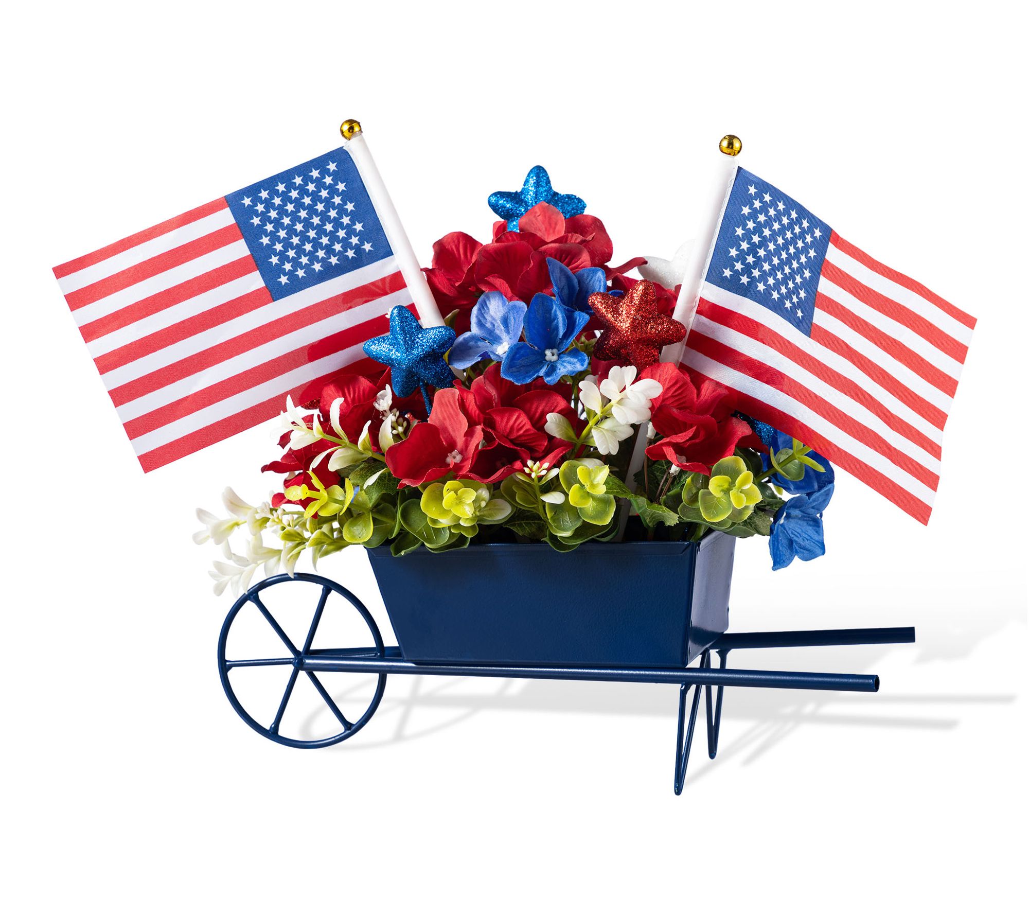 Glitzhome 14"L Patriotic Americana Hydrangea Wagon Centerpiece