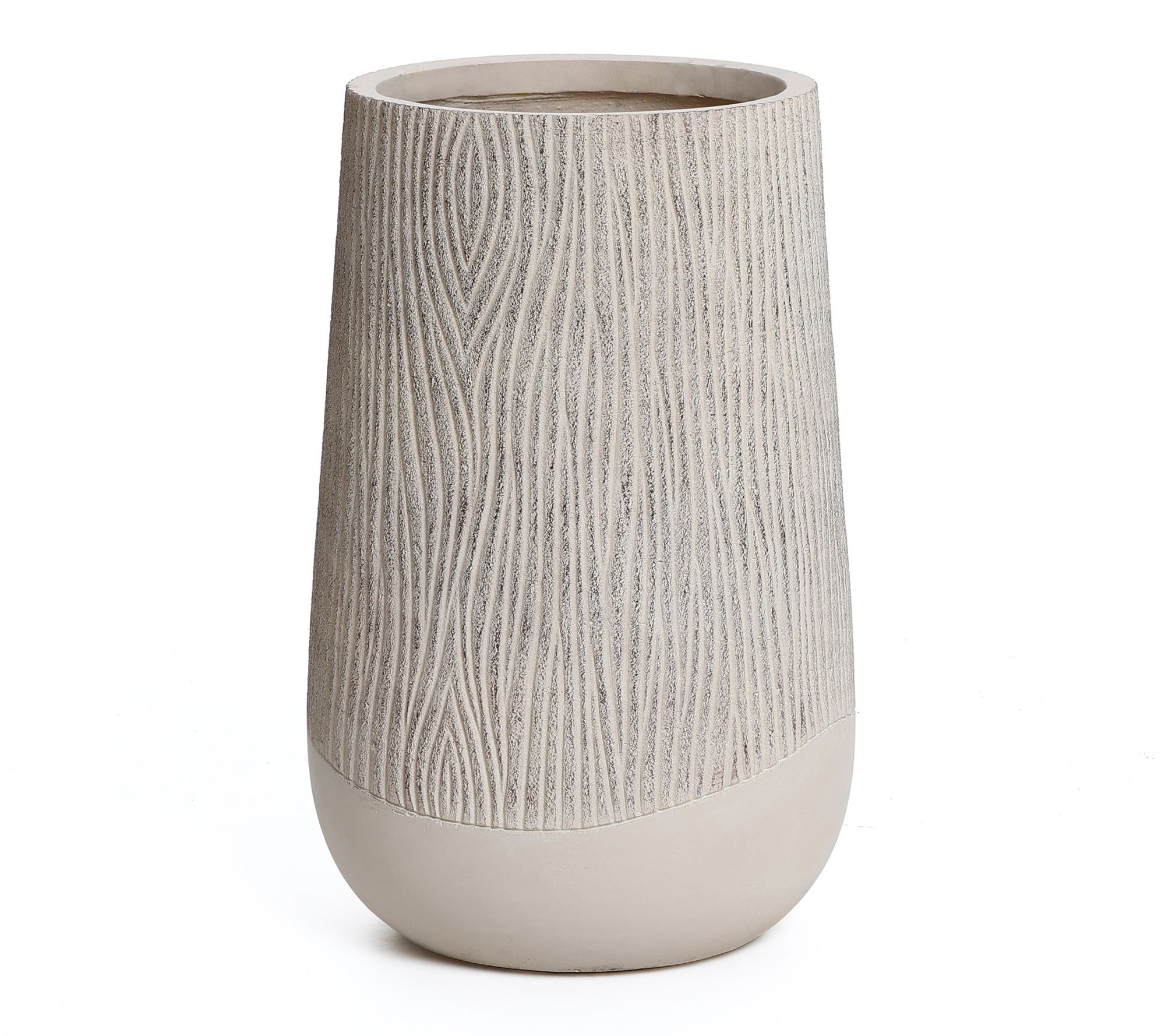 LuxenHome Tan  w/ Wood-Like Texture 19"H Tapered MgO Planter