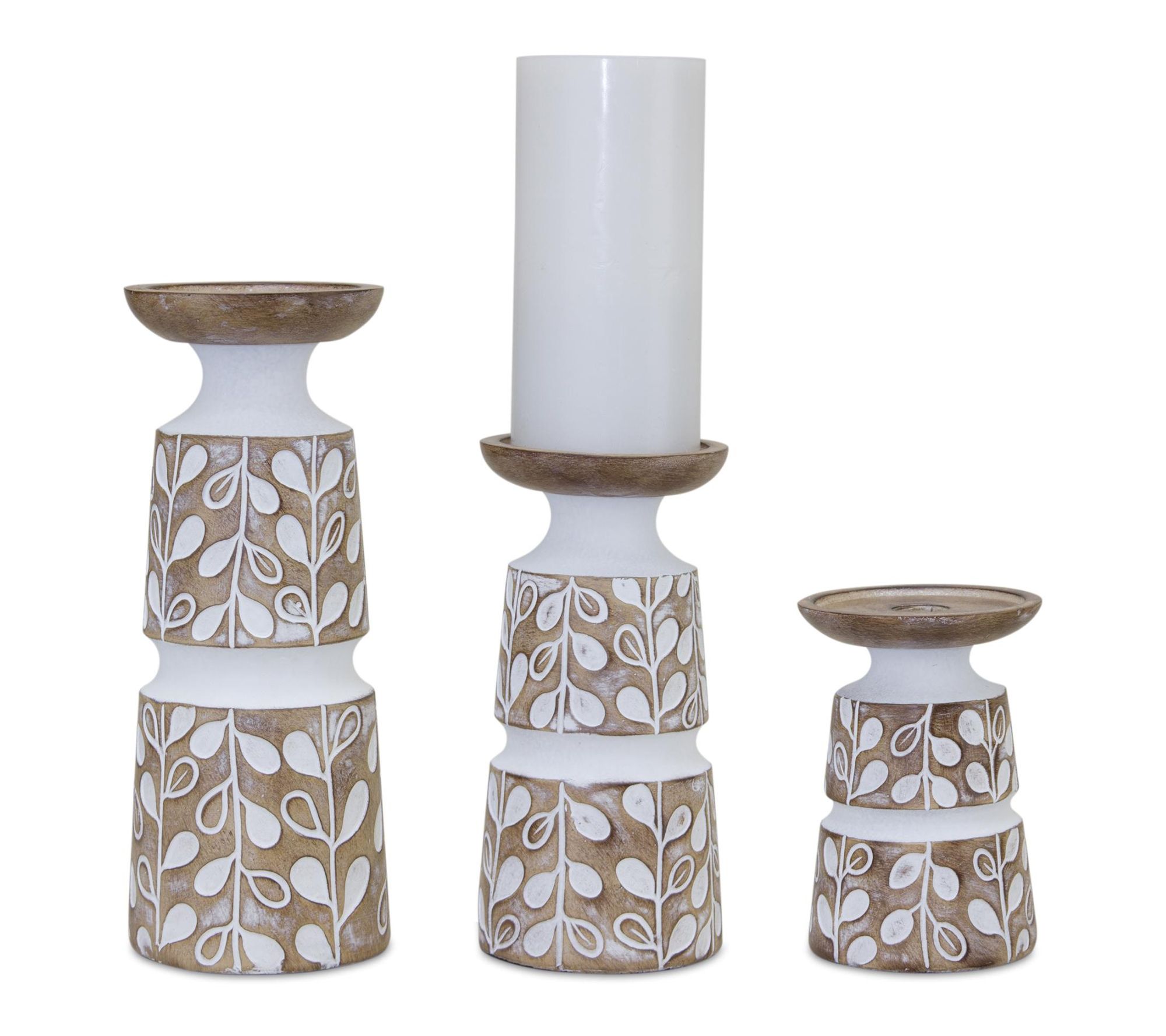 HomeRoots Set of 3 Botanical Leaf Stone Pillar Holders