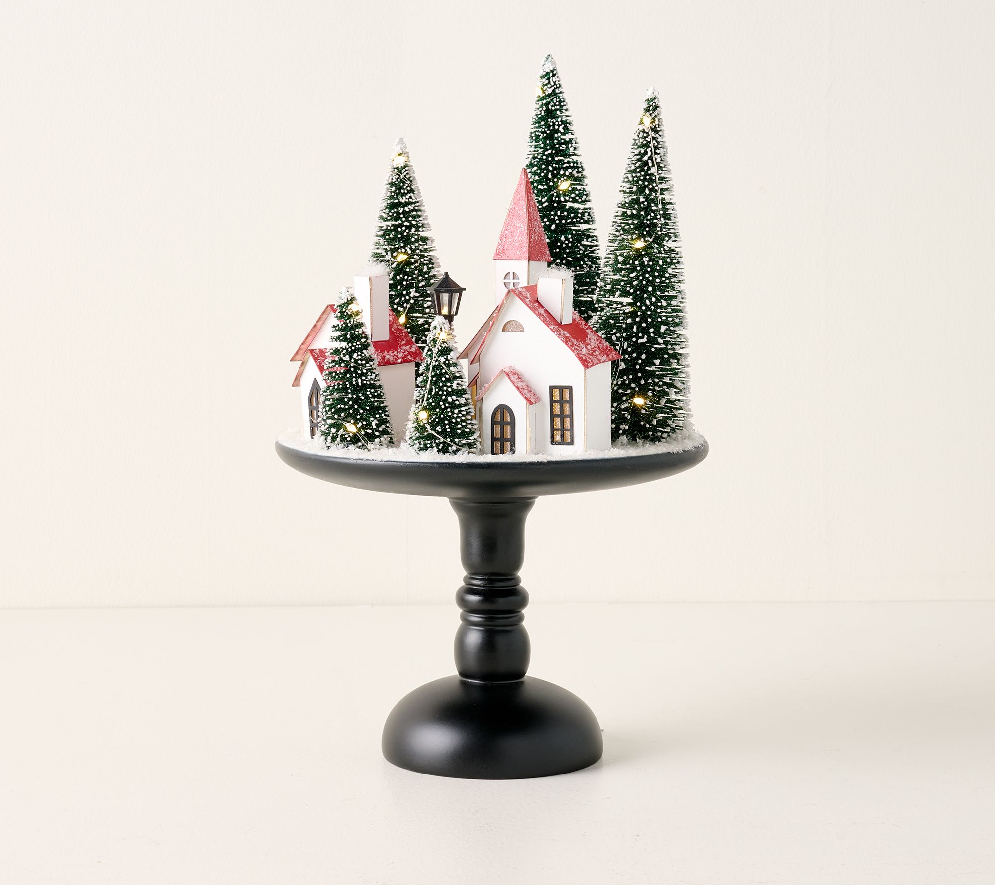 "As Is" Illuminated Village w/Trees on Pedestal by Valerie
