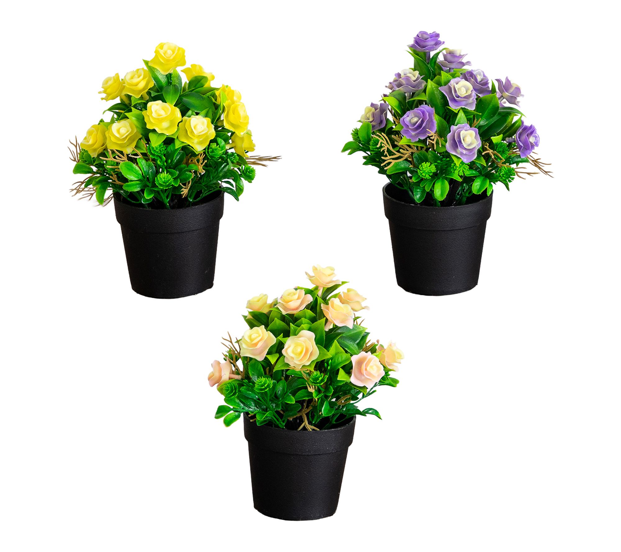 Artificial Mini Rose  in Pot - Set of 3 by Nearly Natural