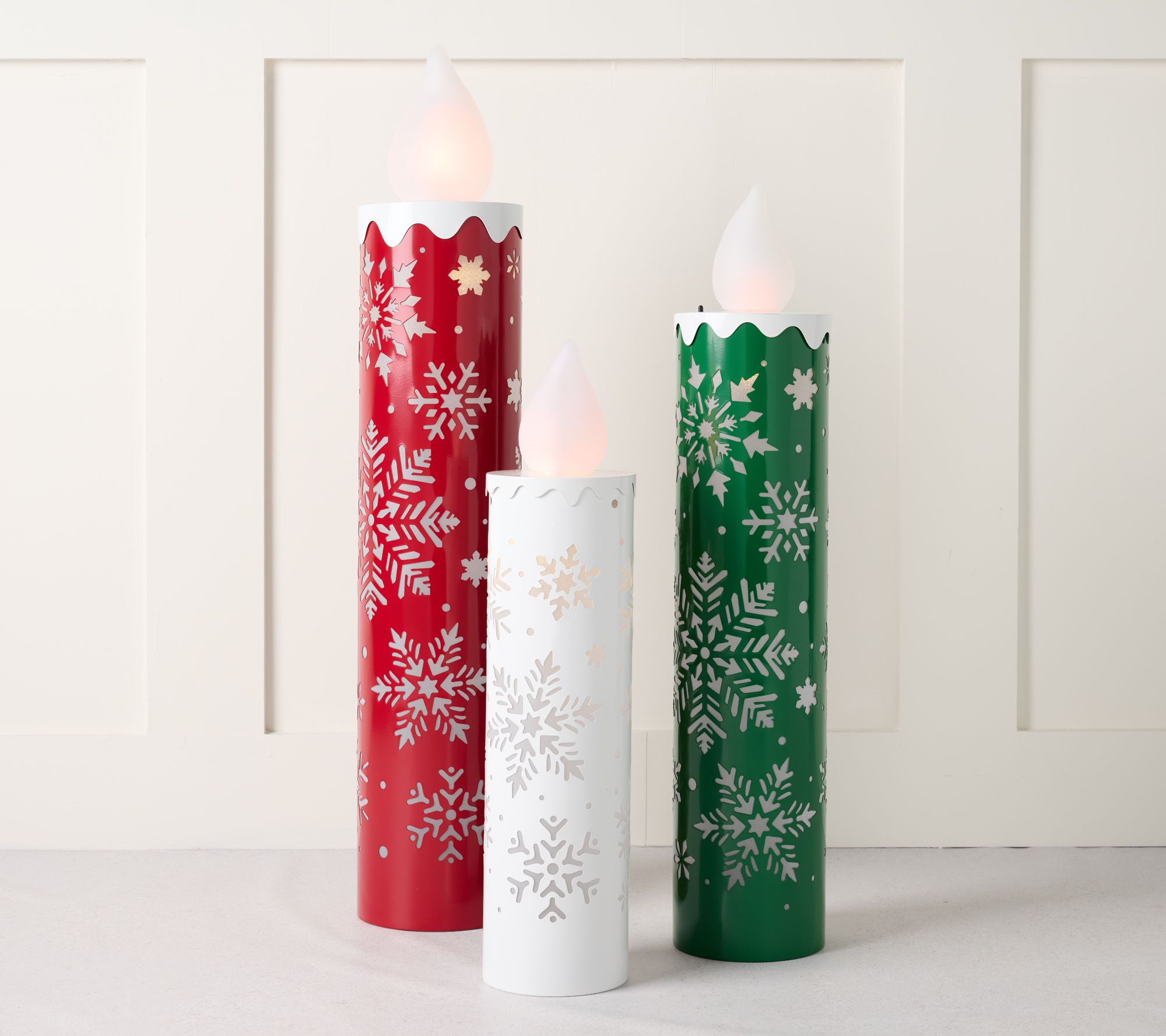 "As Is " Kringle Express Set of 3 LED Oversized Metal Candle Decor