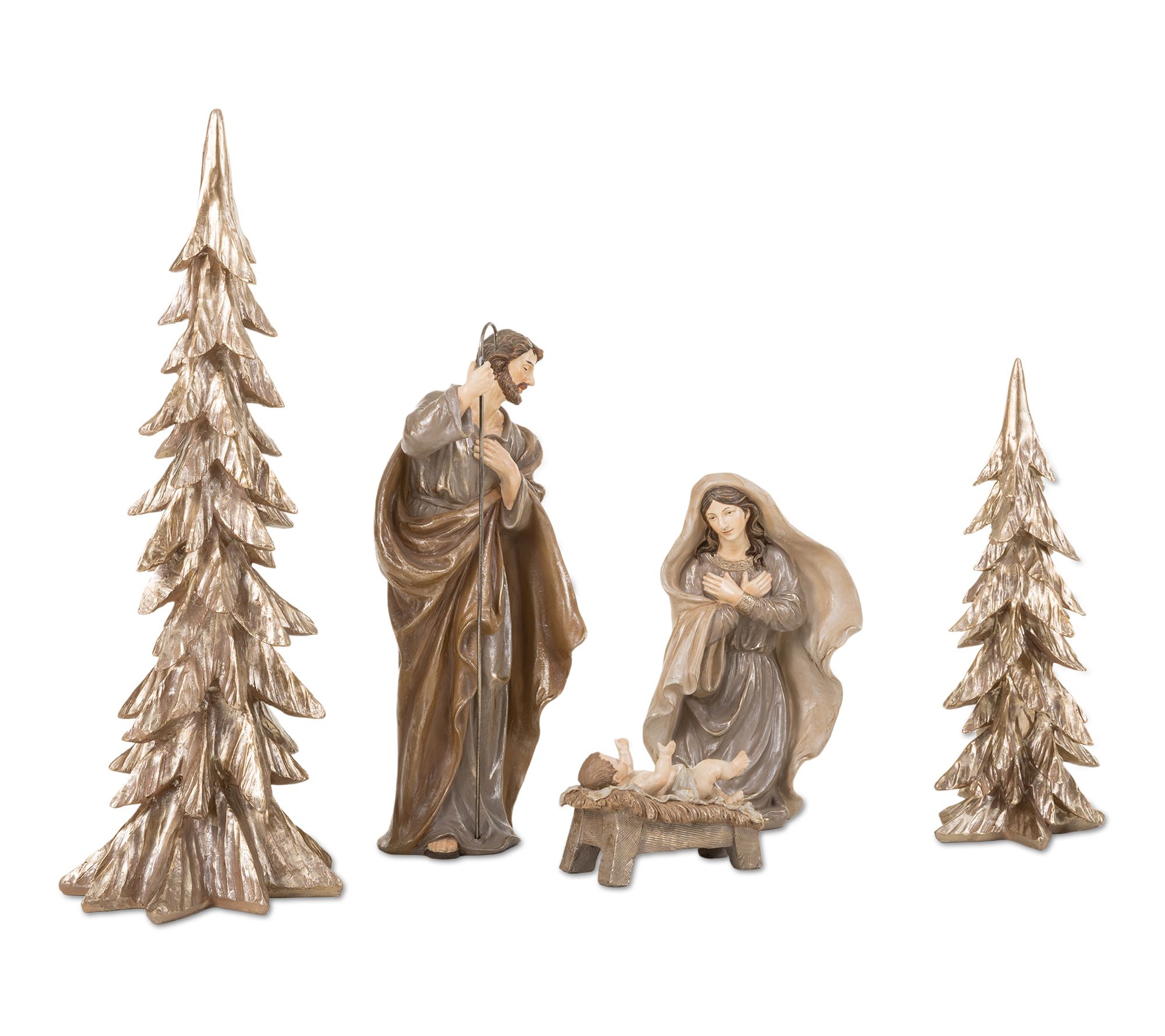Glitzhome S/5 Brown Resin Holy Family with Christmas Trees