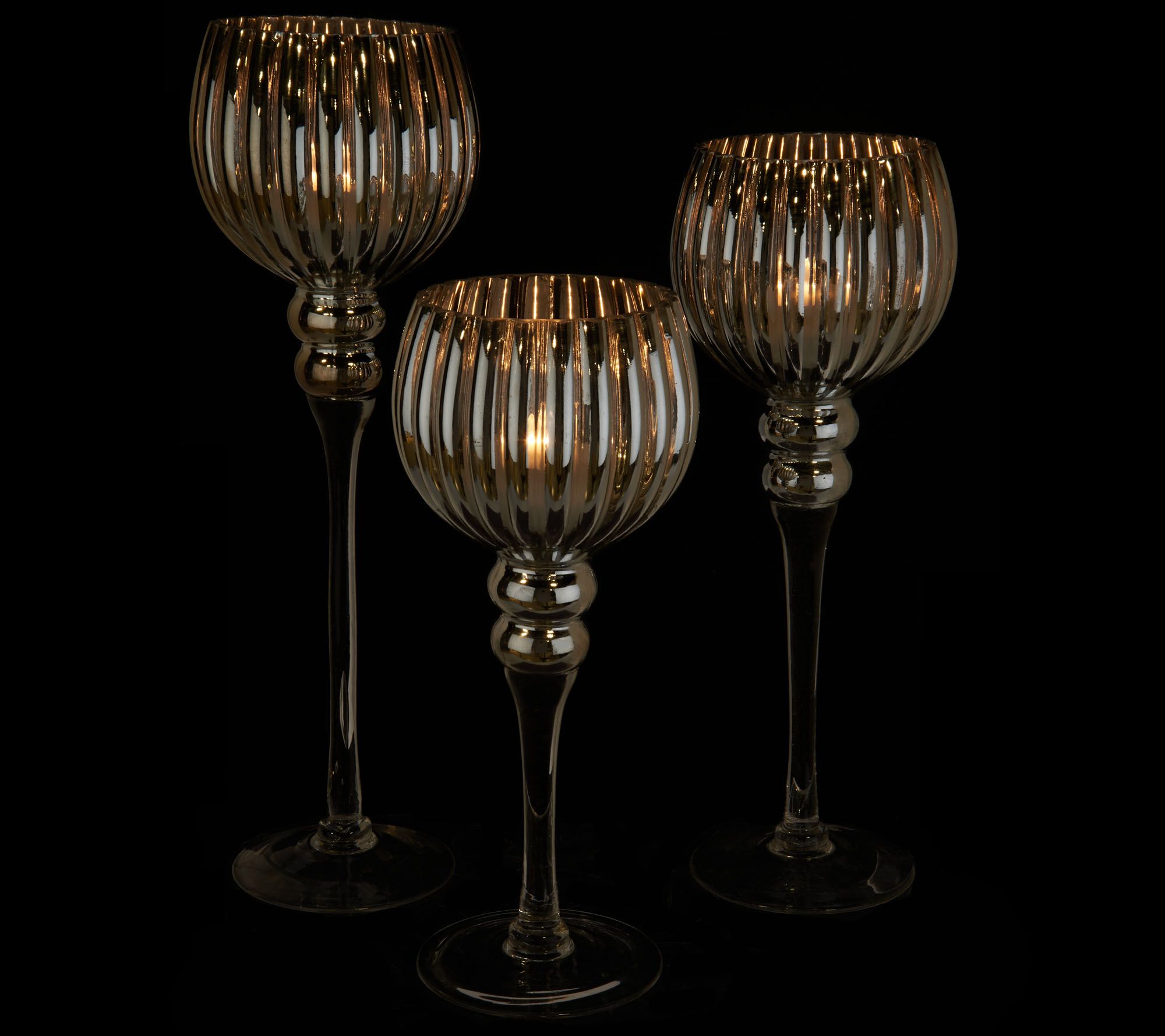 Set of 3 Illuminated Mercury Glass Ribbed Goblets by Valerie - QVC.com