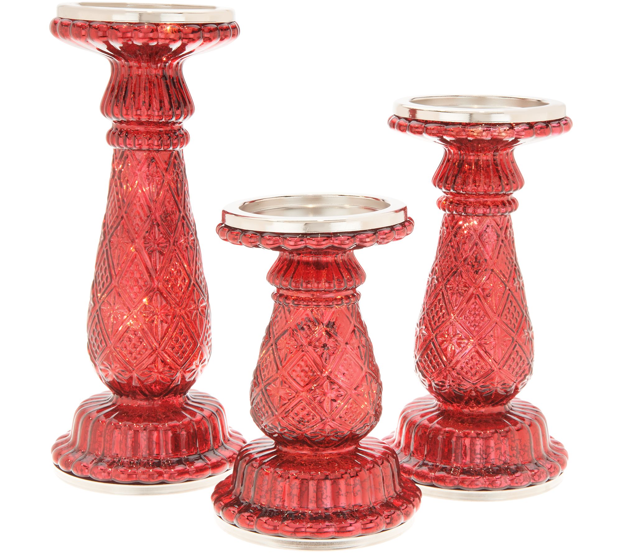 3pc Illuminated Embossed Mercury Glass Pedestals By Valerie 5955