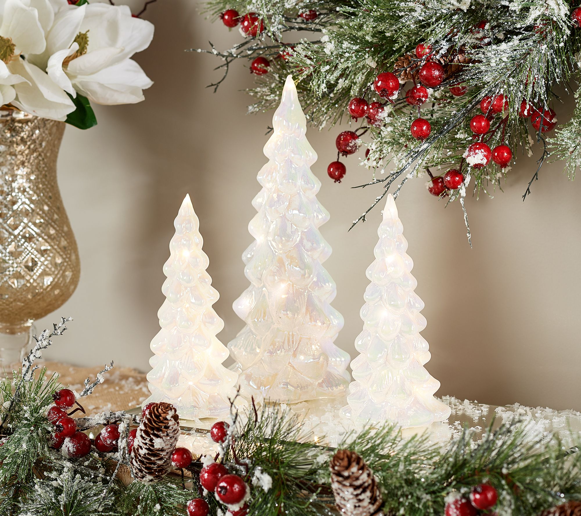 Set of 3 Illuminated Iridescent Glass Trees by Valerie - QVC.com