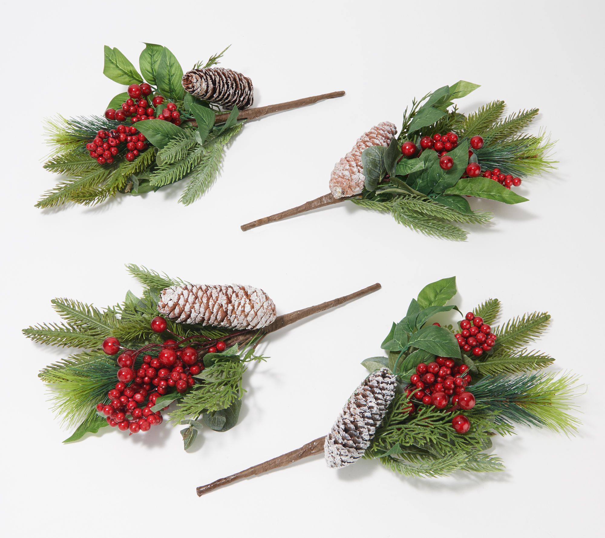 Valerie Parr Hill Red Berry & Pinecone Picks - Set of 4