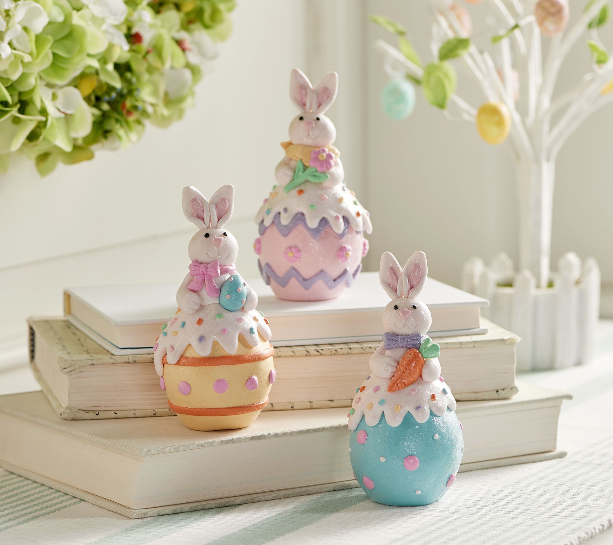 Set of 3 Sugared Bunnies with Easter Egg by Valerie by Valerie