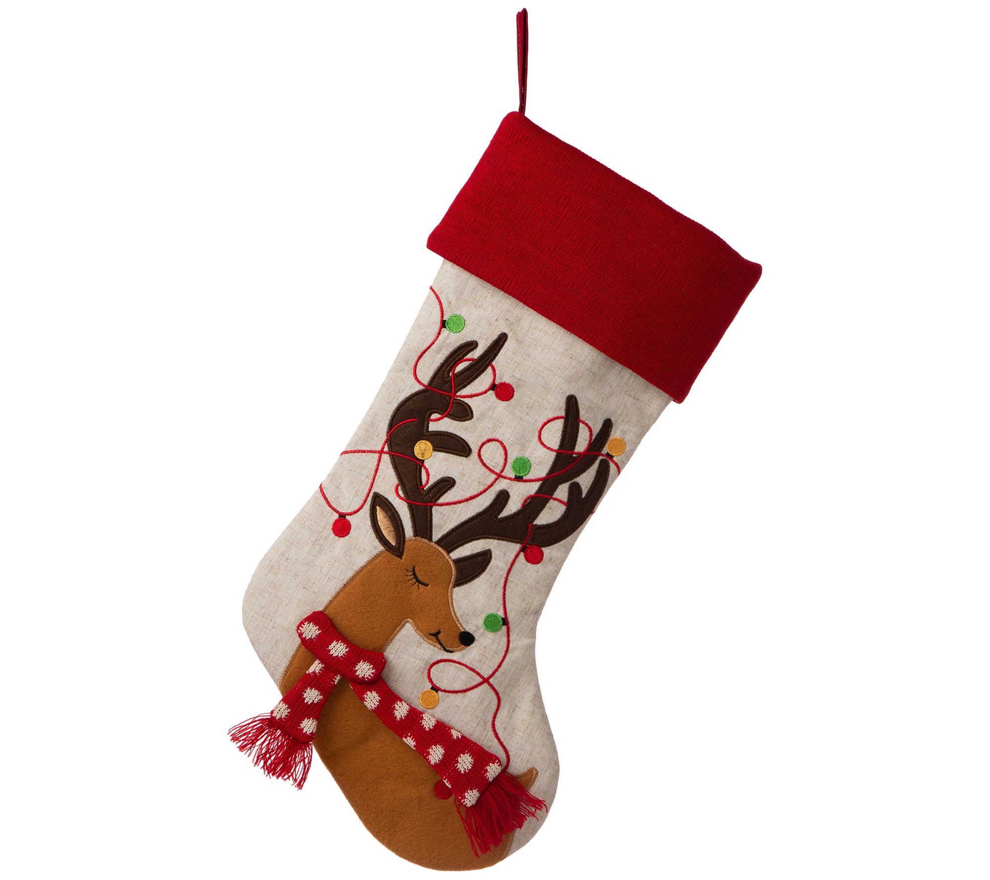 Glitzhome LED Embroidered Linen Christmas Stock ing