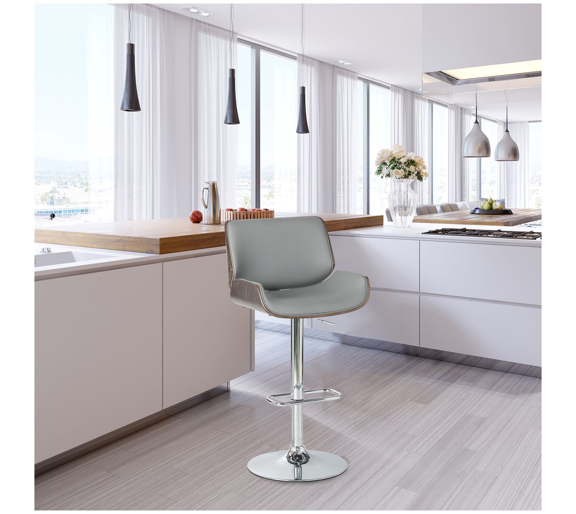 Glitzhome MidCentury Modern Adjustable Swivel Bar Stool