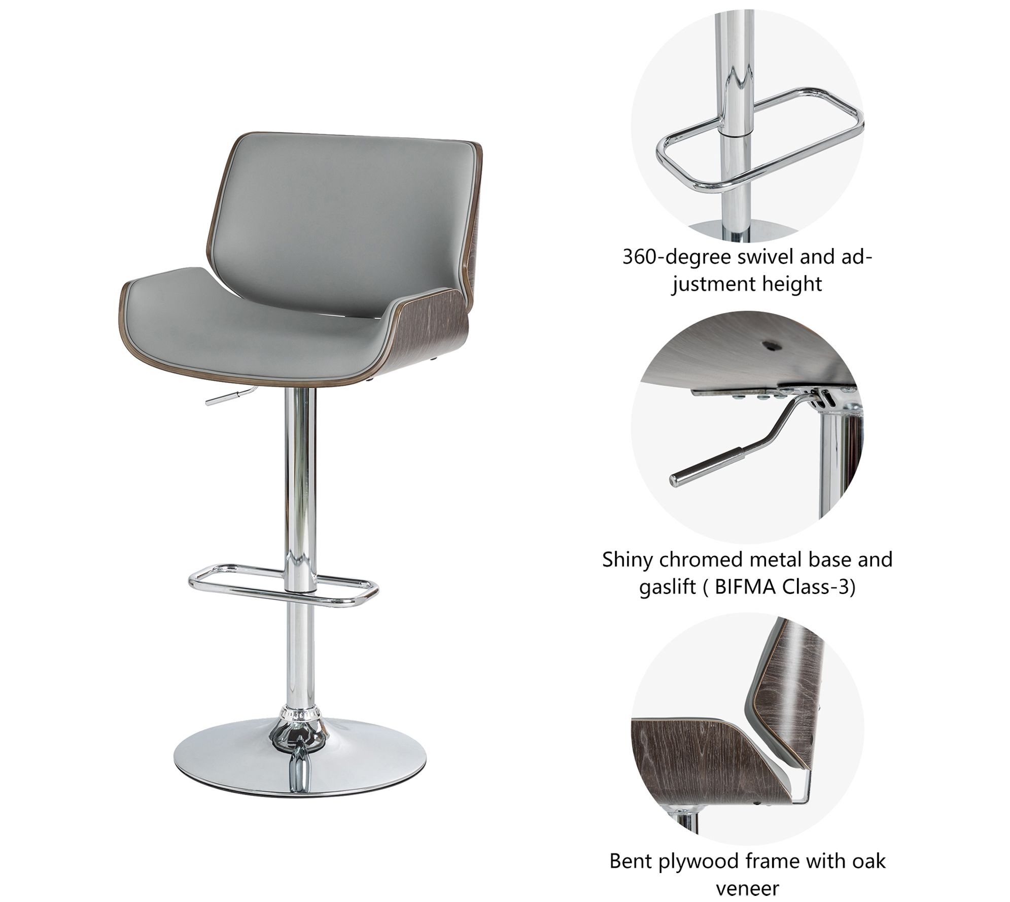 Glitzhome MidCentury Modern Adjustable Swivel Bar Stool