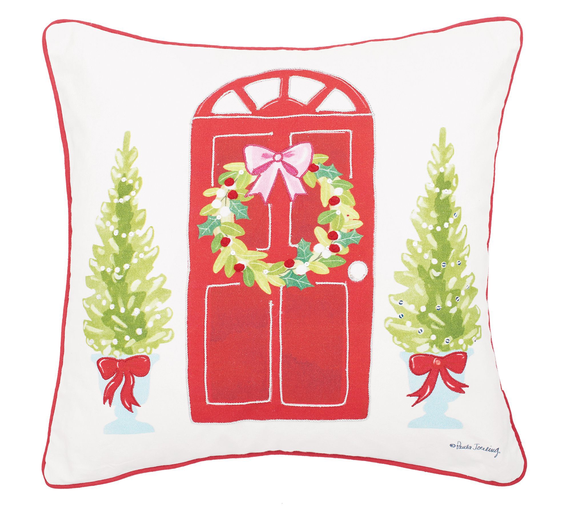 C&F Home Door Wreath Printed & Embellished Throw Pillow