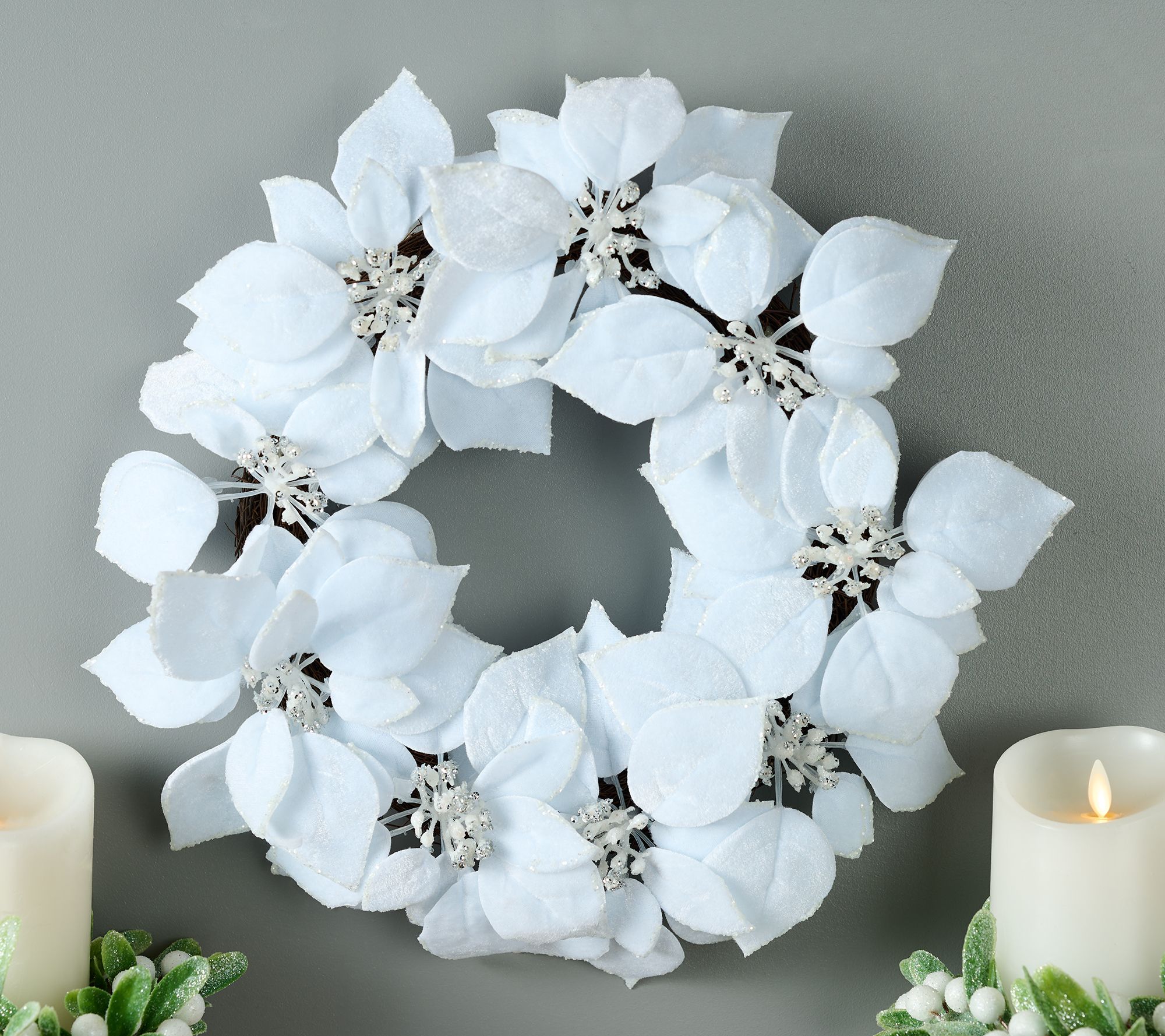 14" Velvet Poinsettia Wreath by Valerie