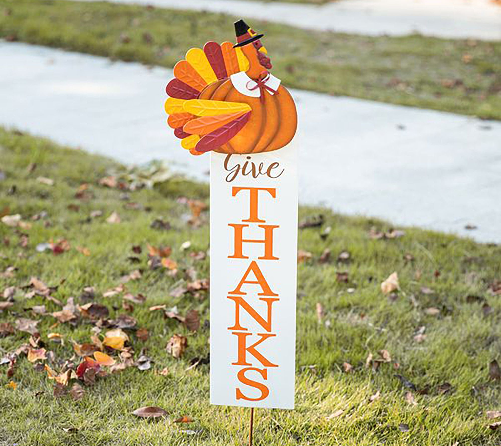 Glitzhome 36"H Thanksgiving Turkey "Give Thank s" Yard Stake