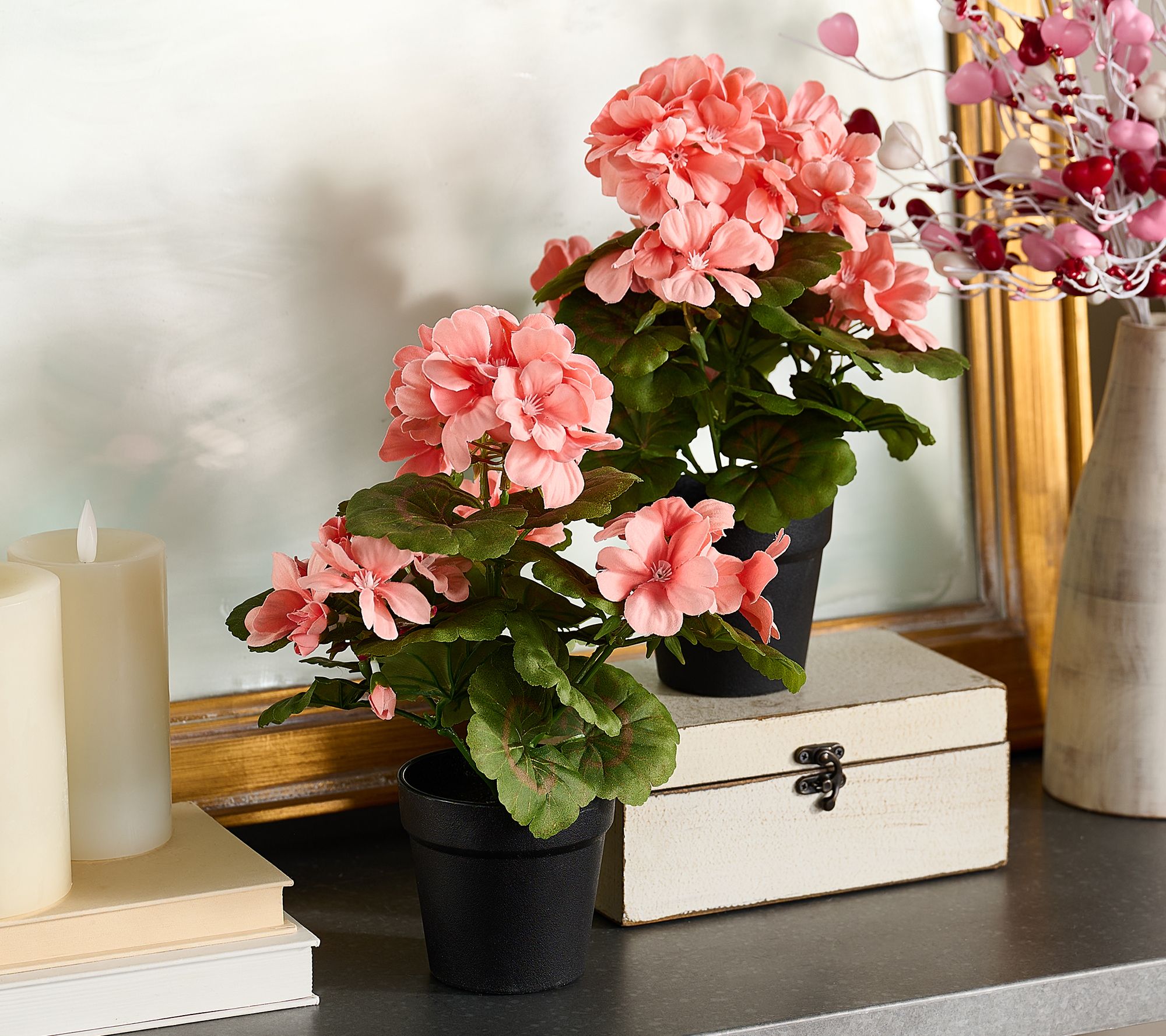 Set of (2) 13" Geranium Potted Plants by Valerie