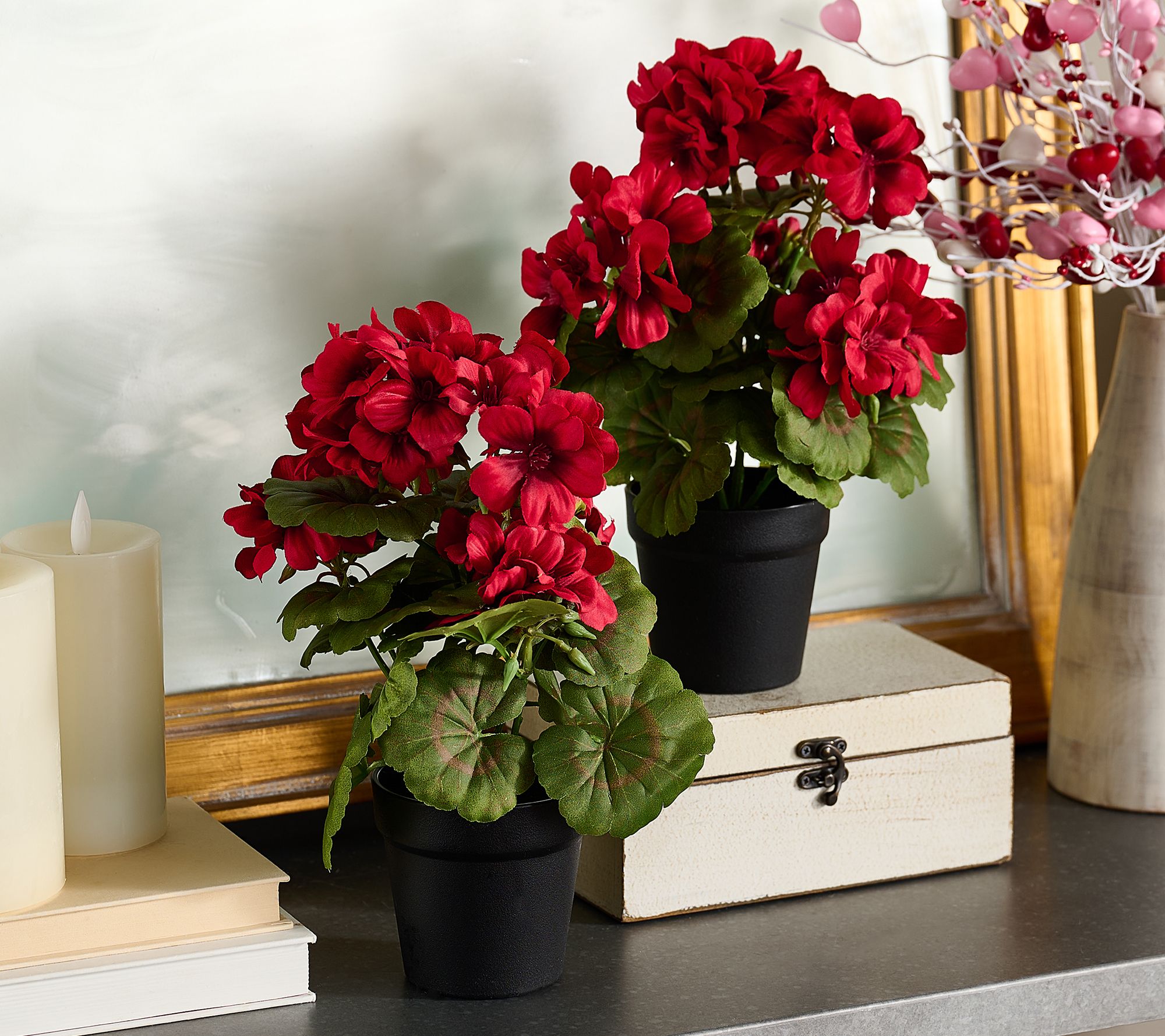 Set of (2) 13" Geranium Potted Plants by Valerie