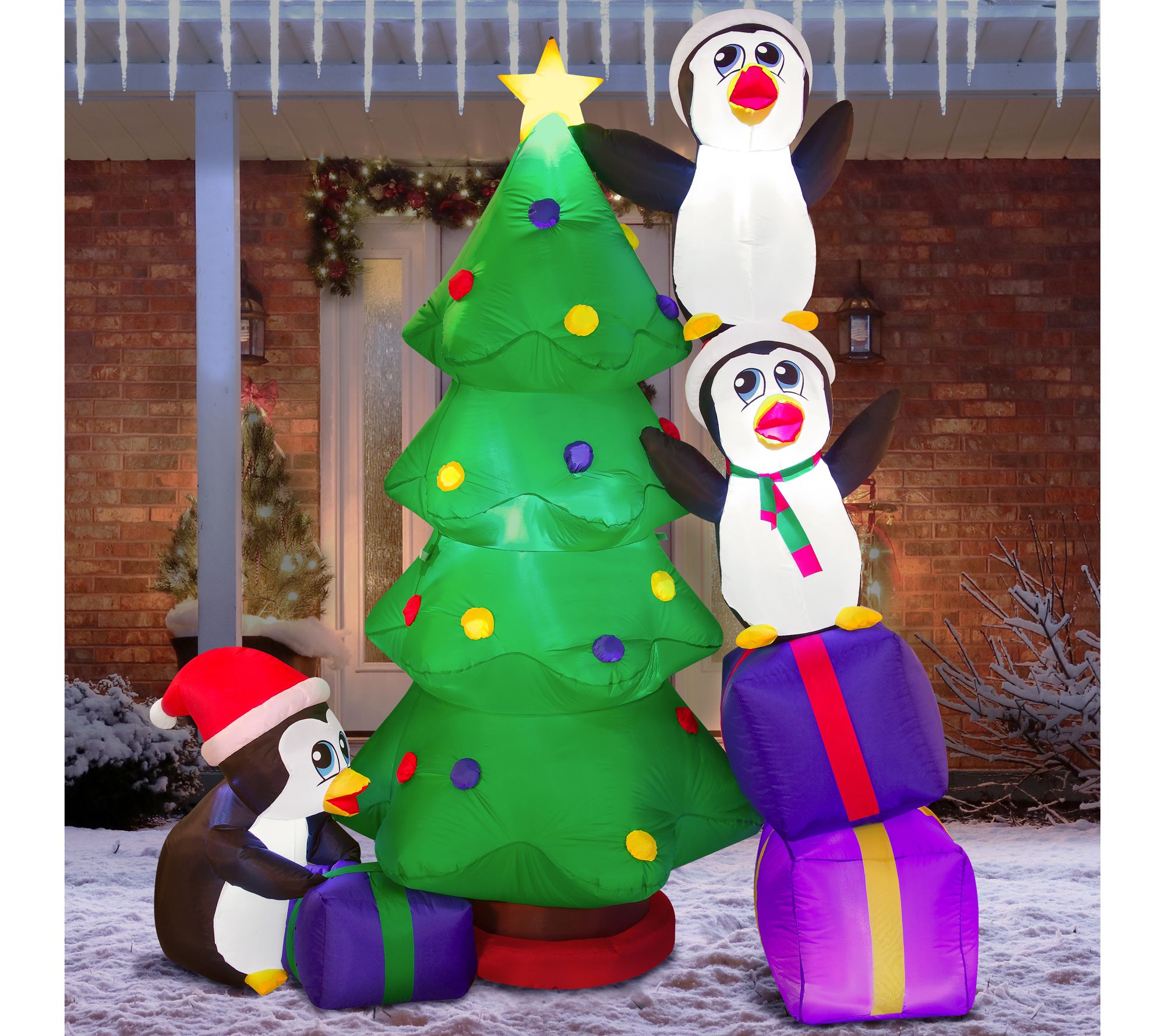 Penguin Climbing Christmas Tree Gift Pack Scene Decor - Temu