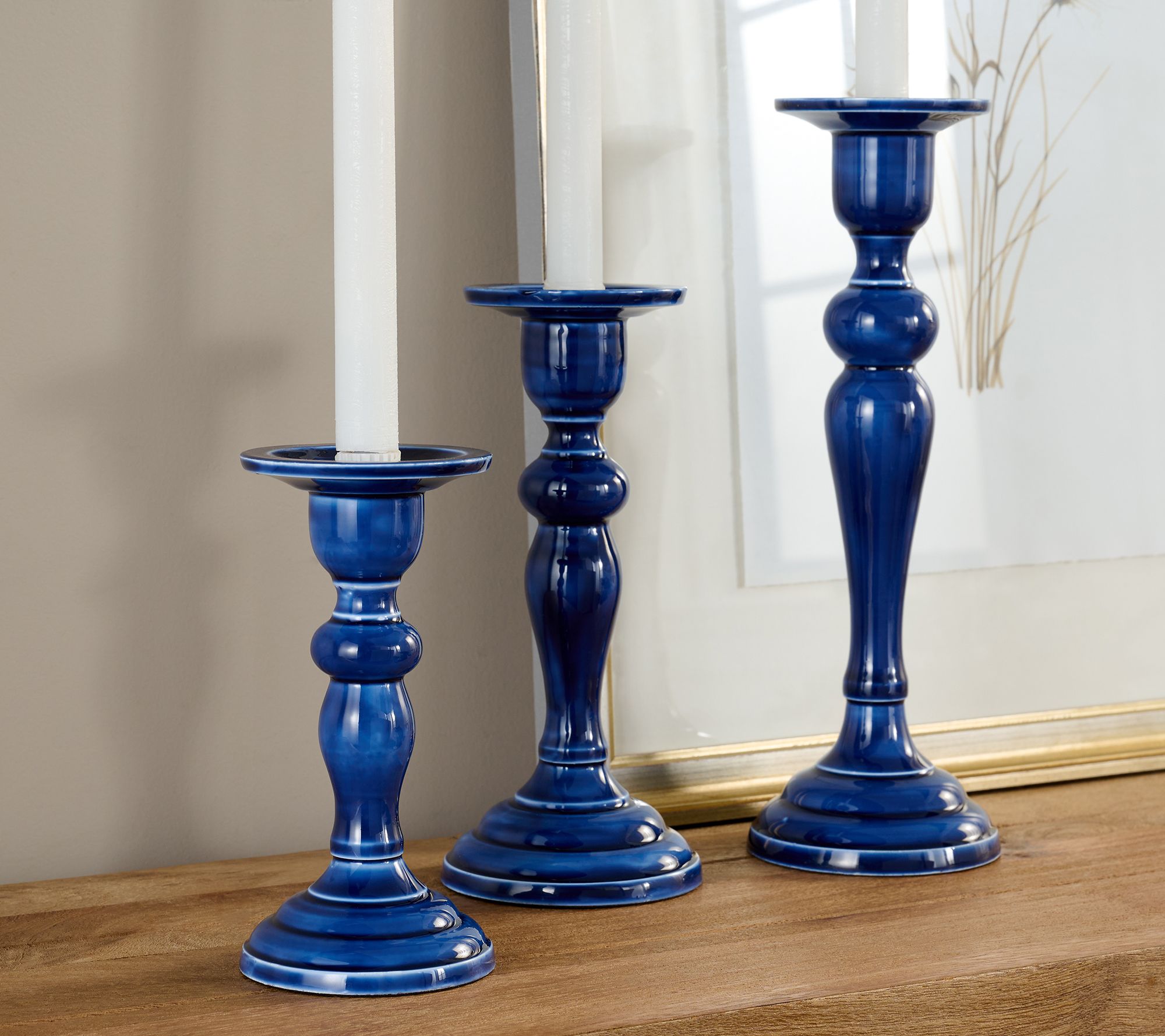 Set of 3 Polished Enamel Pedestal Candle Holders by Valerie