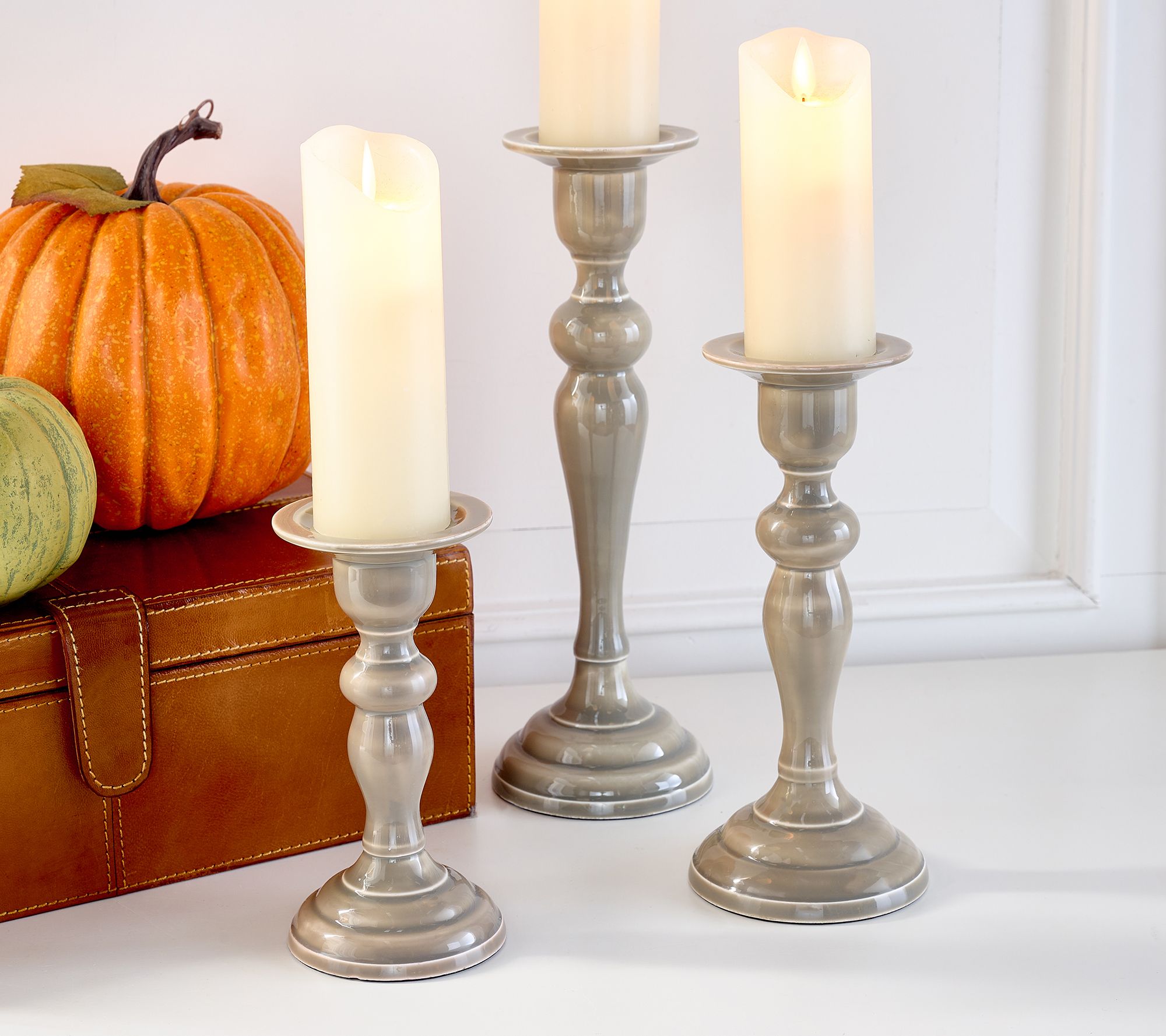 Set of 3 Polished Enamel Pedestal Candle Holders by Valerie