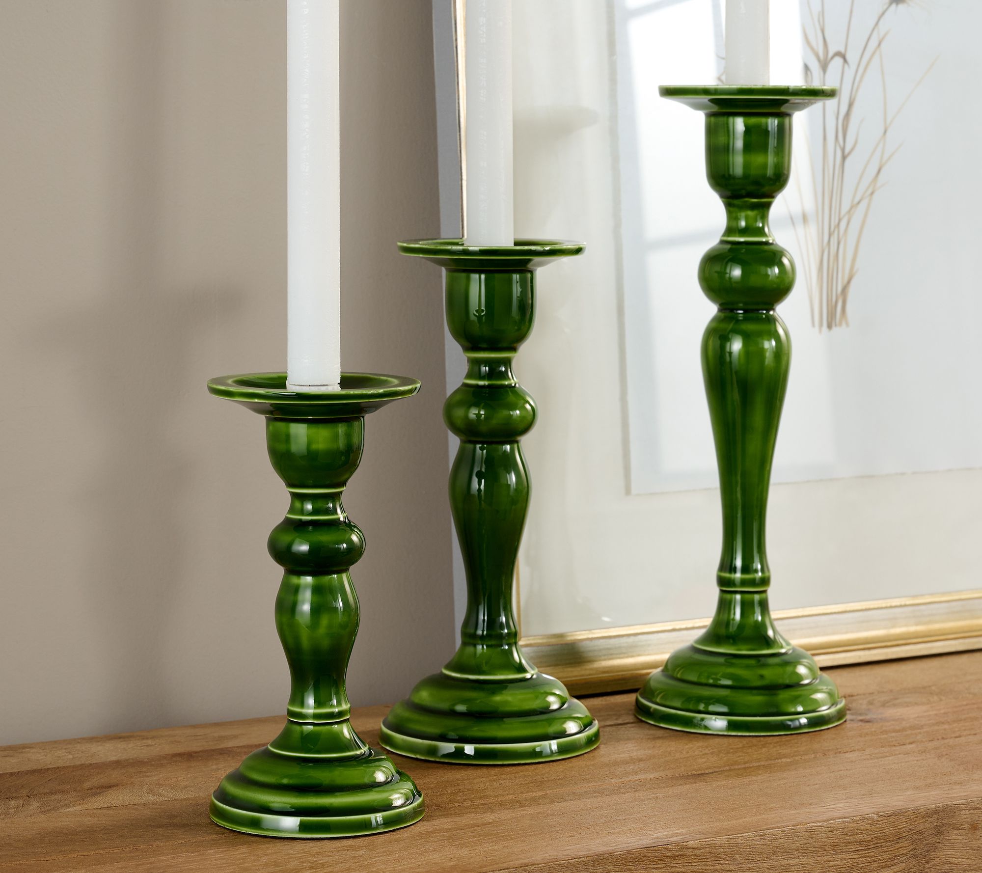 Set of 3 Polished Enamel Pedestal Candle Holders by Valerie
