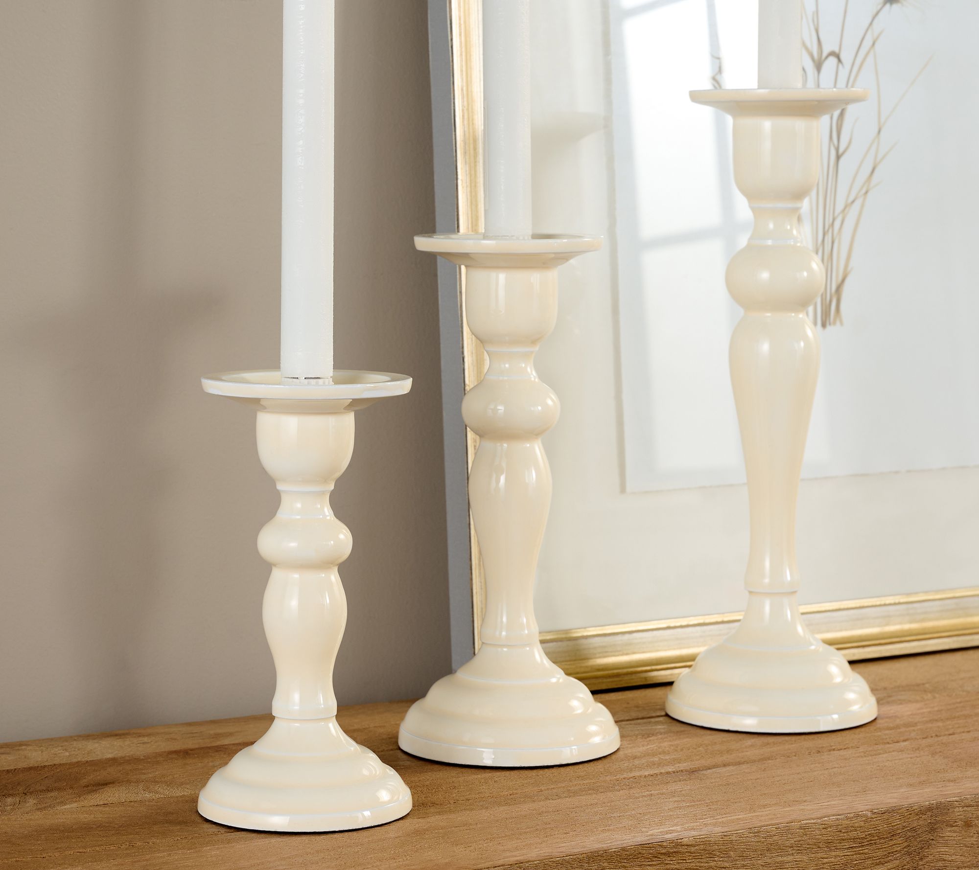 Set of 3 Polished Enamel Pedestal Candle Holders by Valerie