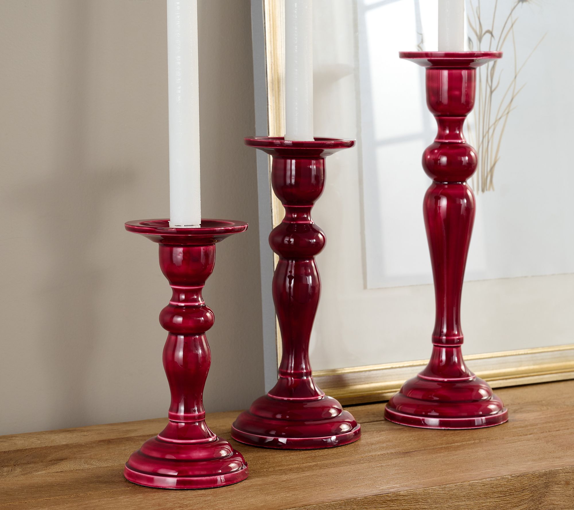 Set of 3 Polished Enamel Pedestal Candle Holders by Valerie