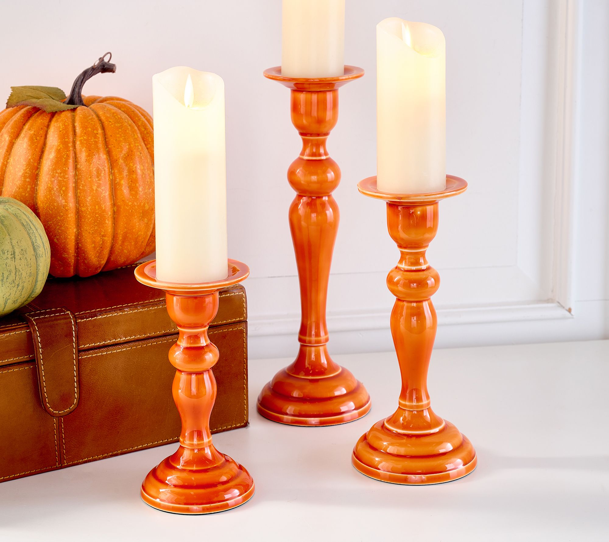 Set of 3 Polished Enamel Pedestal Candle Holders by Valerie