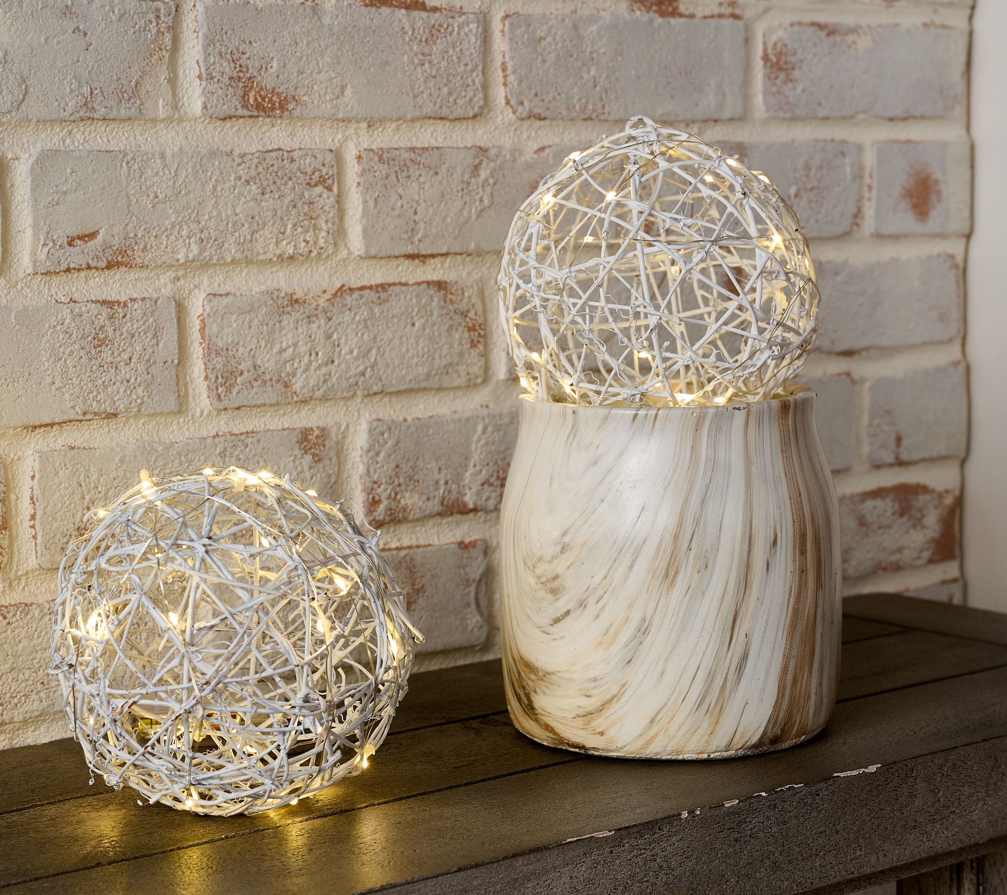 Set of 2 6" Illuminated Rattan Spheres by Valerie