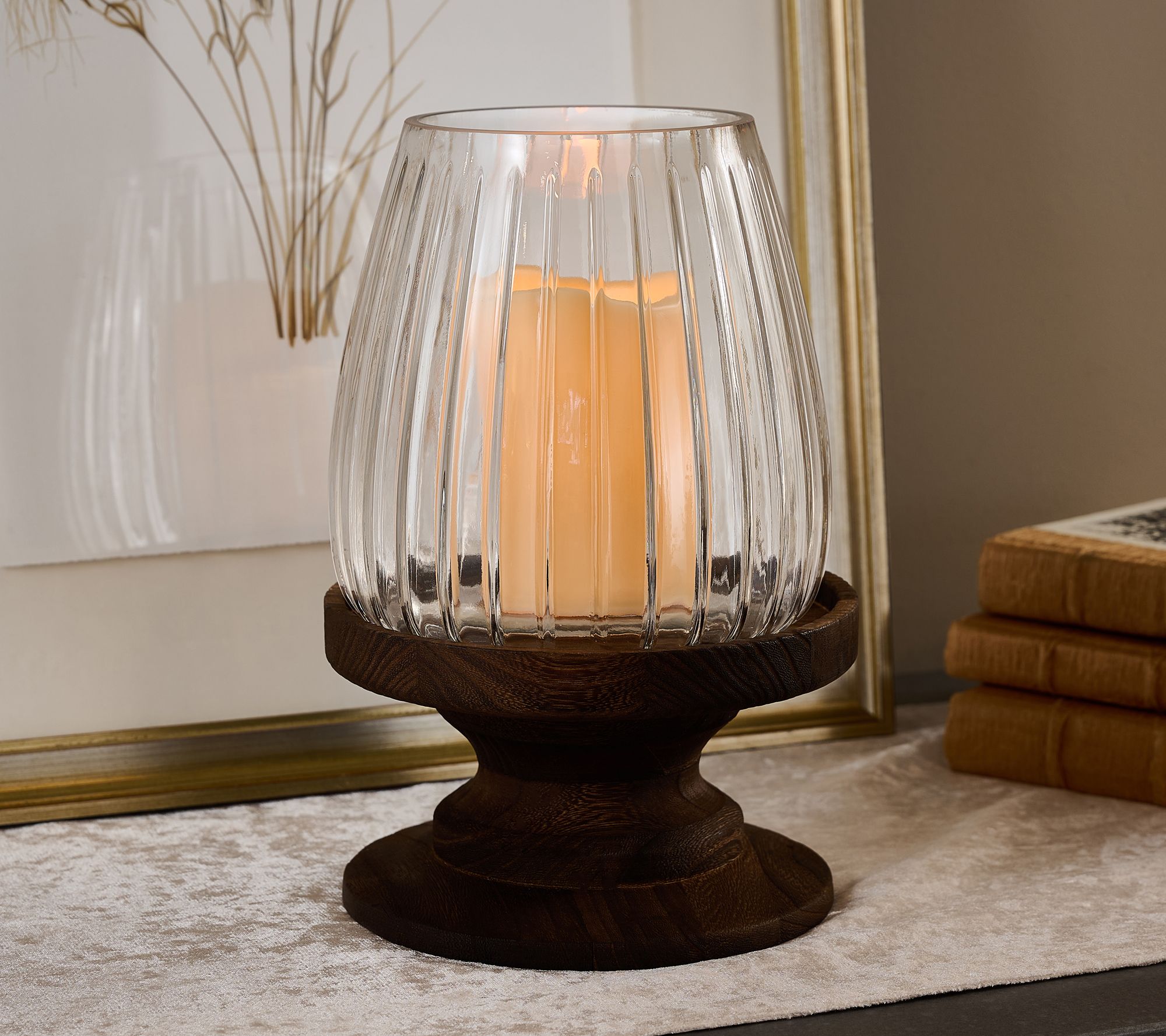 11.5" Illuminated Ribbed Glass Hurricane by Valerie