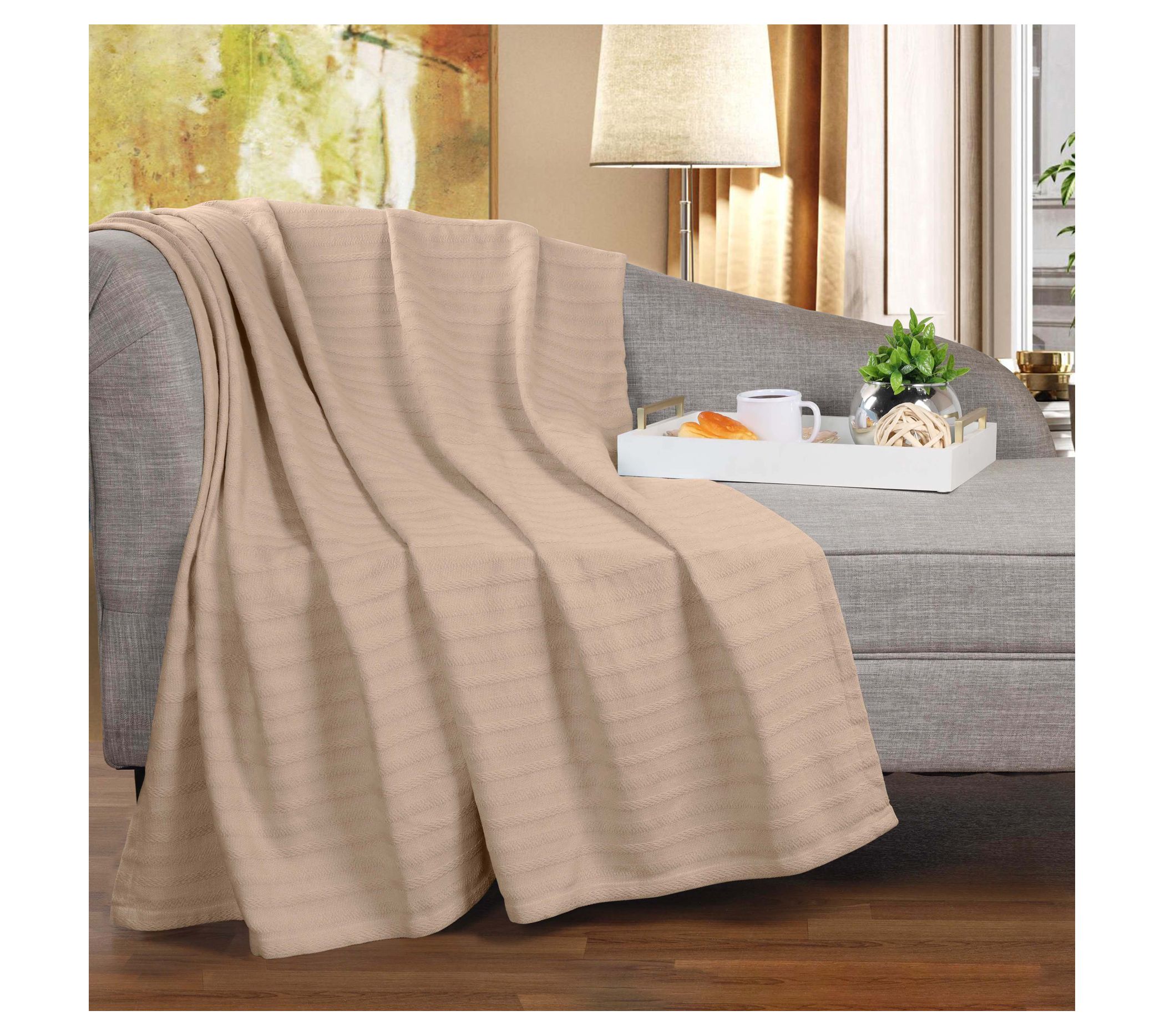 Superior Clara Cotton Textured Striped Woven Blanket, Throw