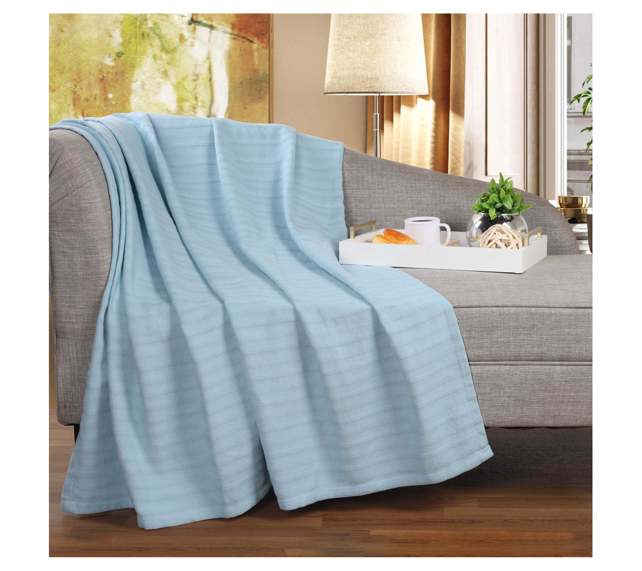 Superior Clara Cotton Textured Striped Woven Blanket, Throw