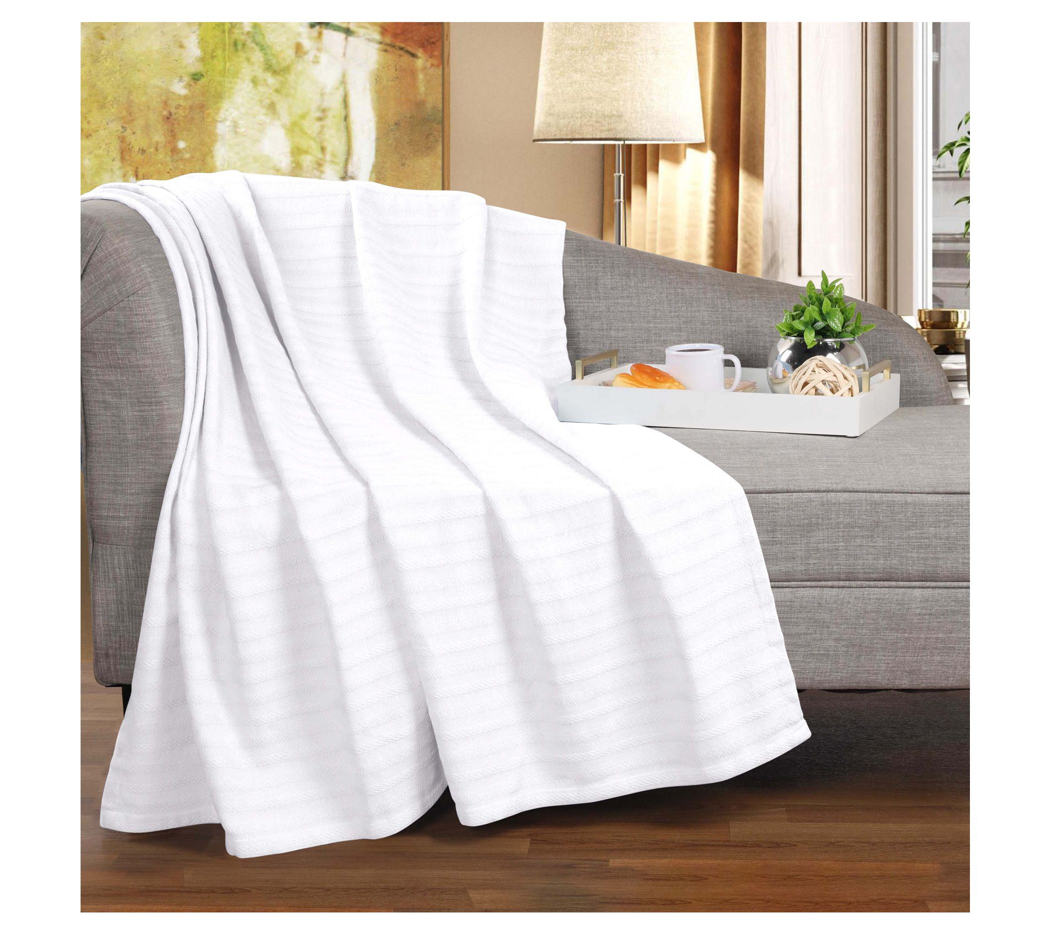 Superior Clara Cotton Textured Striped Woven Blanket, Throw