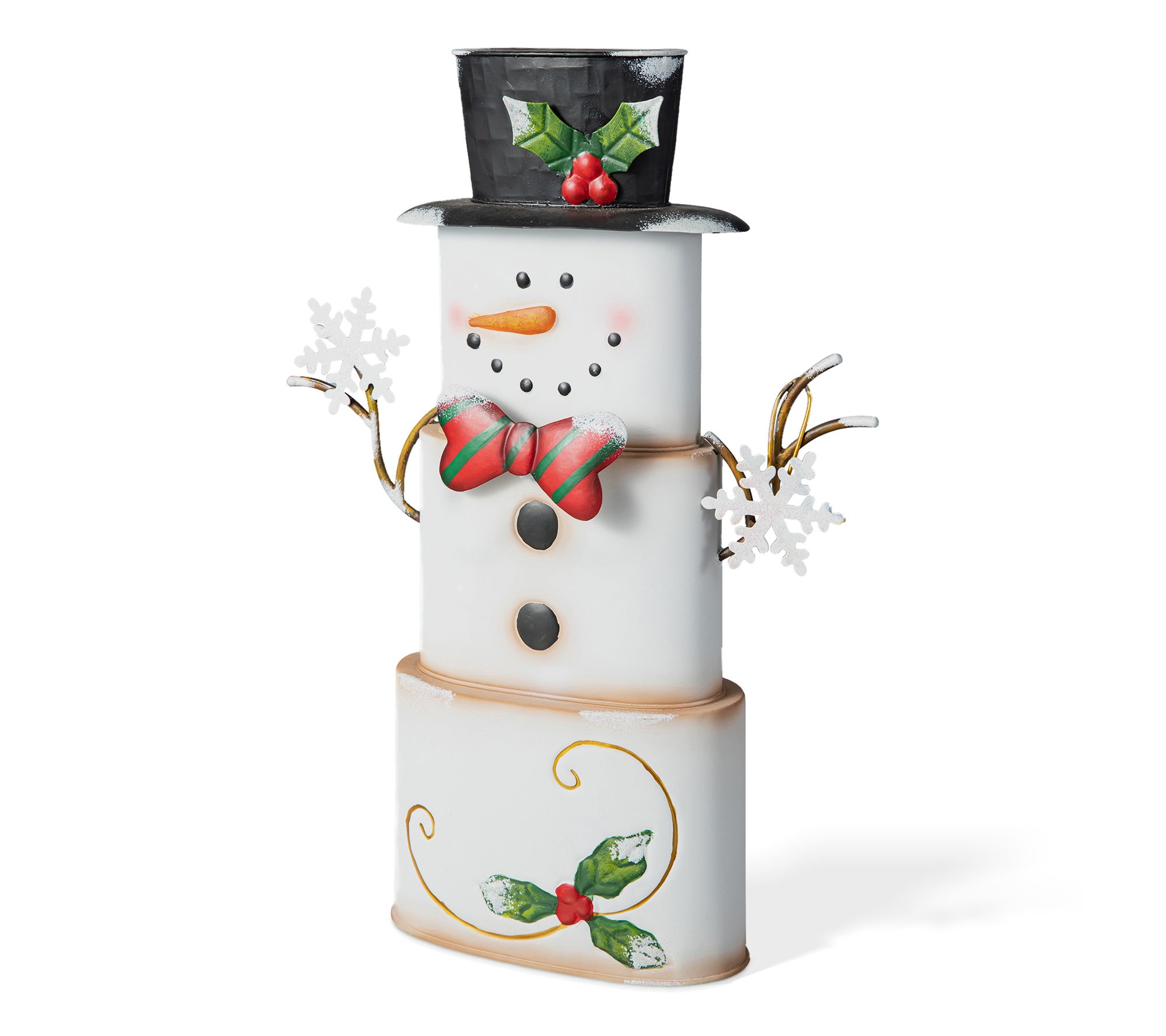 Glitzhome 17"H Metal Stacked Bucket Box SnowmanTable Decor