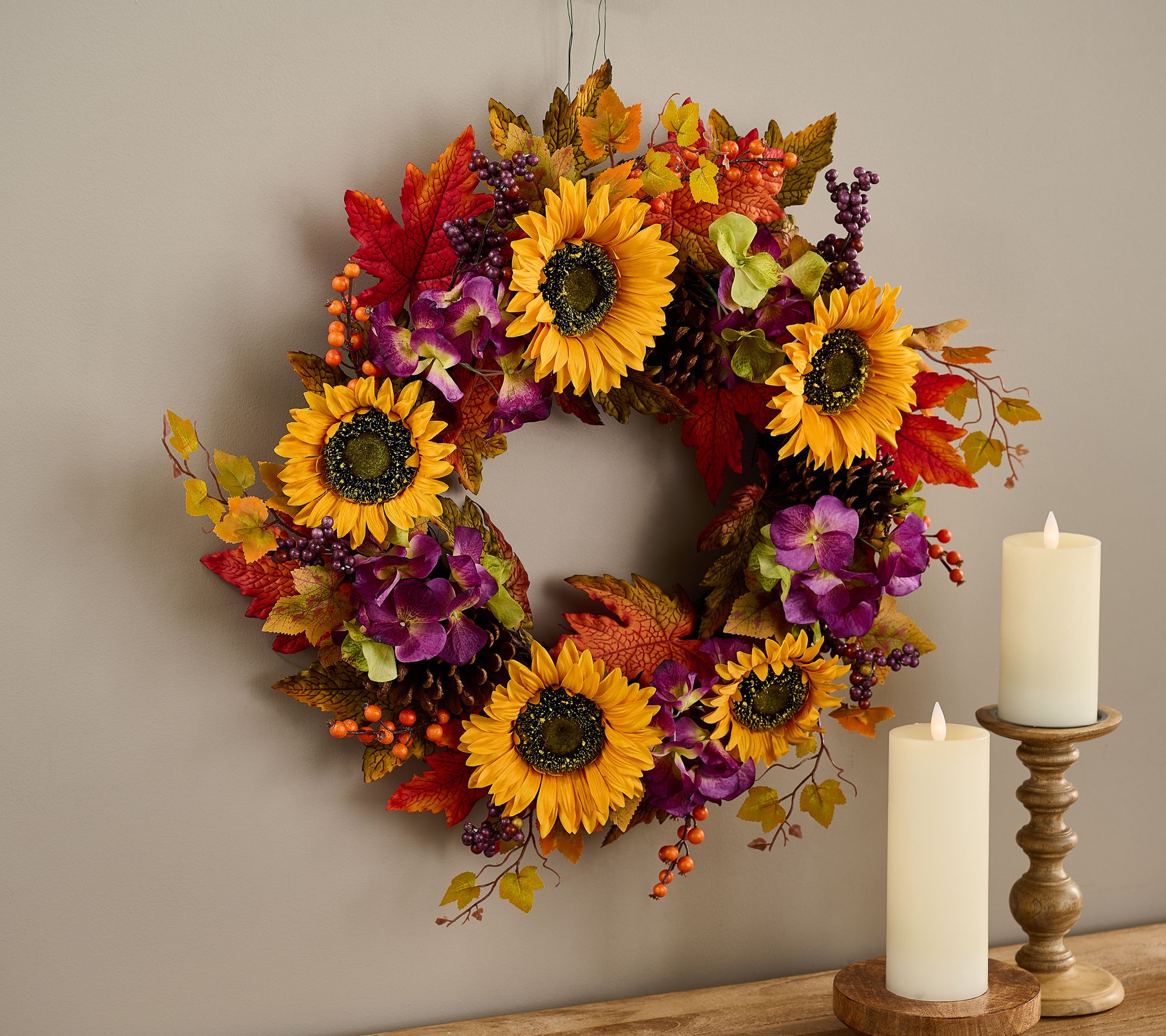 "As Is" 24" Sunflower, Berry and Hydrangea Wreath-Valerie