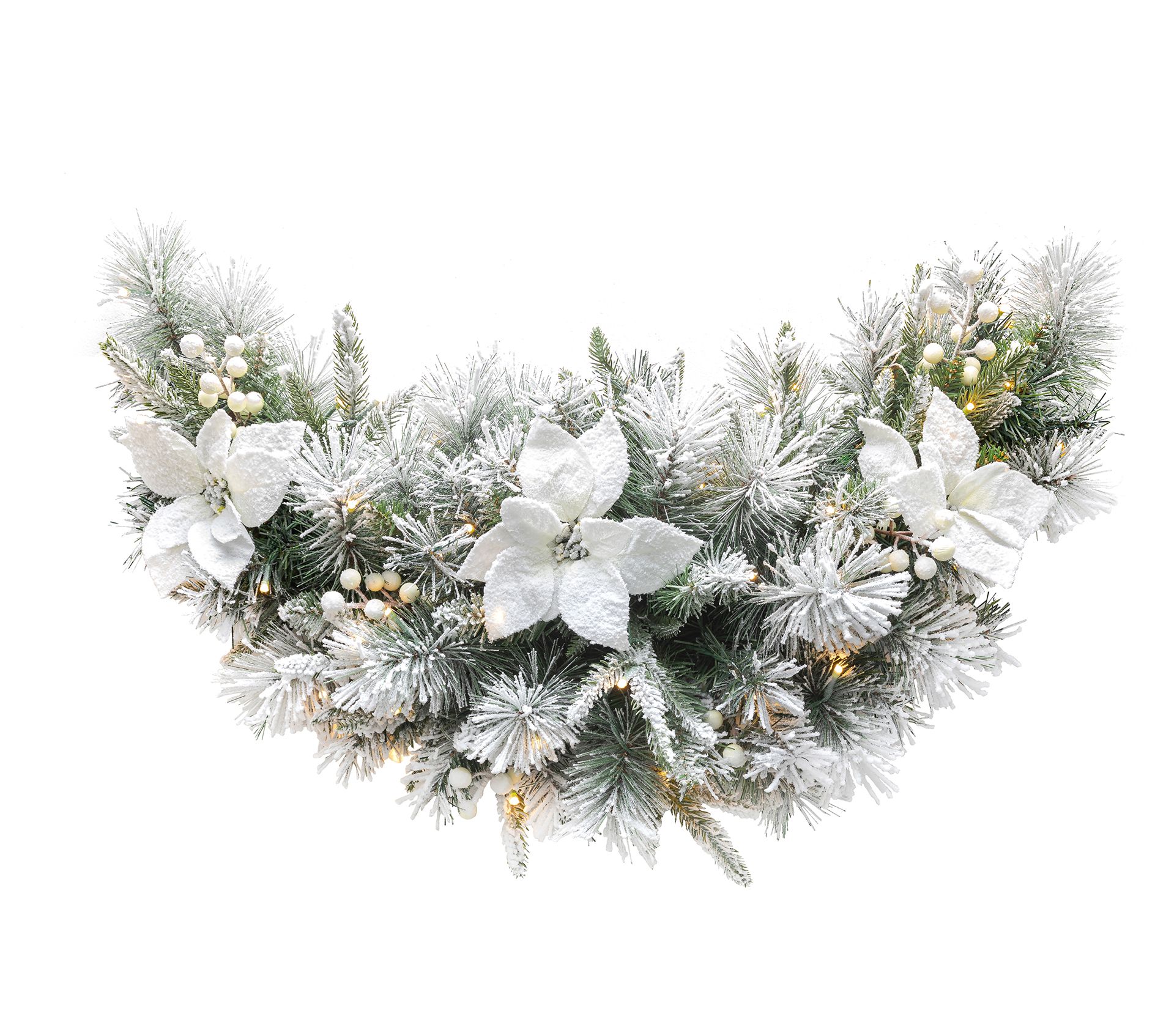 Glitzhome 3' Pr e-Lit Snow Floc ked Pine & Berr y Christmas Swa