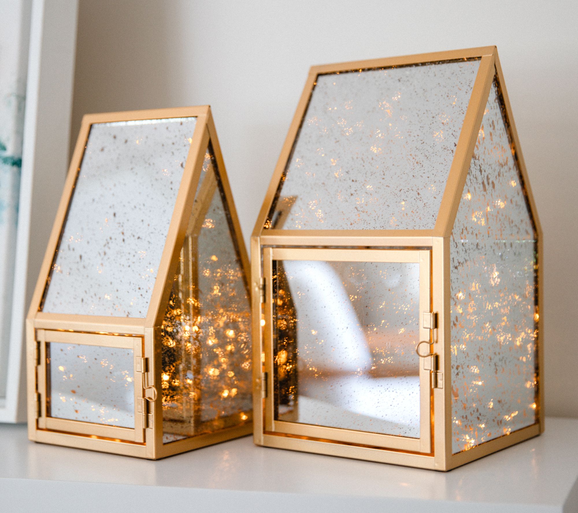 "As Is" Set of 2 Medium & Large Mercury Glass Lanterns Lauren McBride