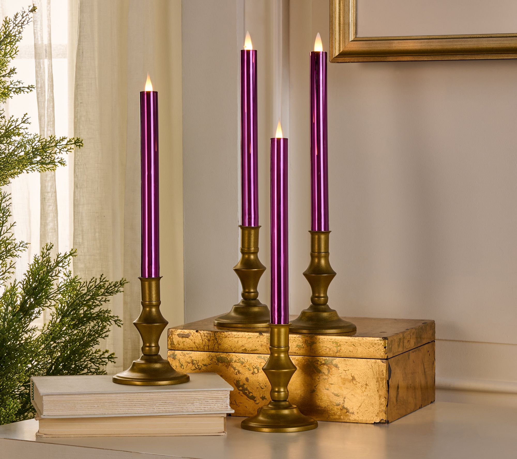 Set of 4 10" High Shine Candle Light Tapers by Valerie