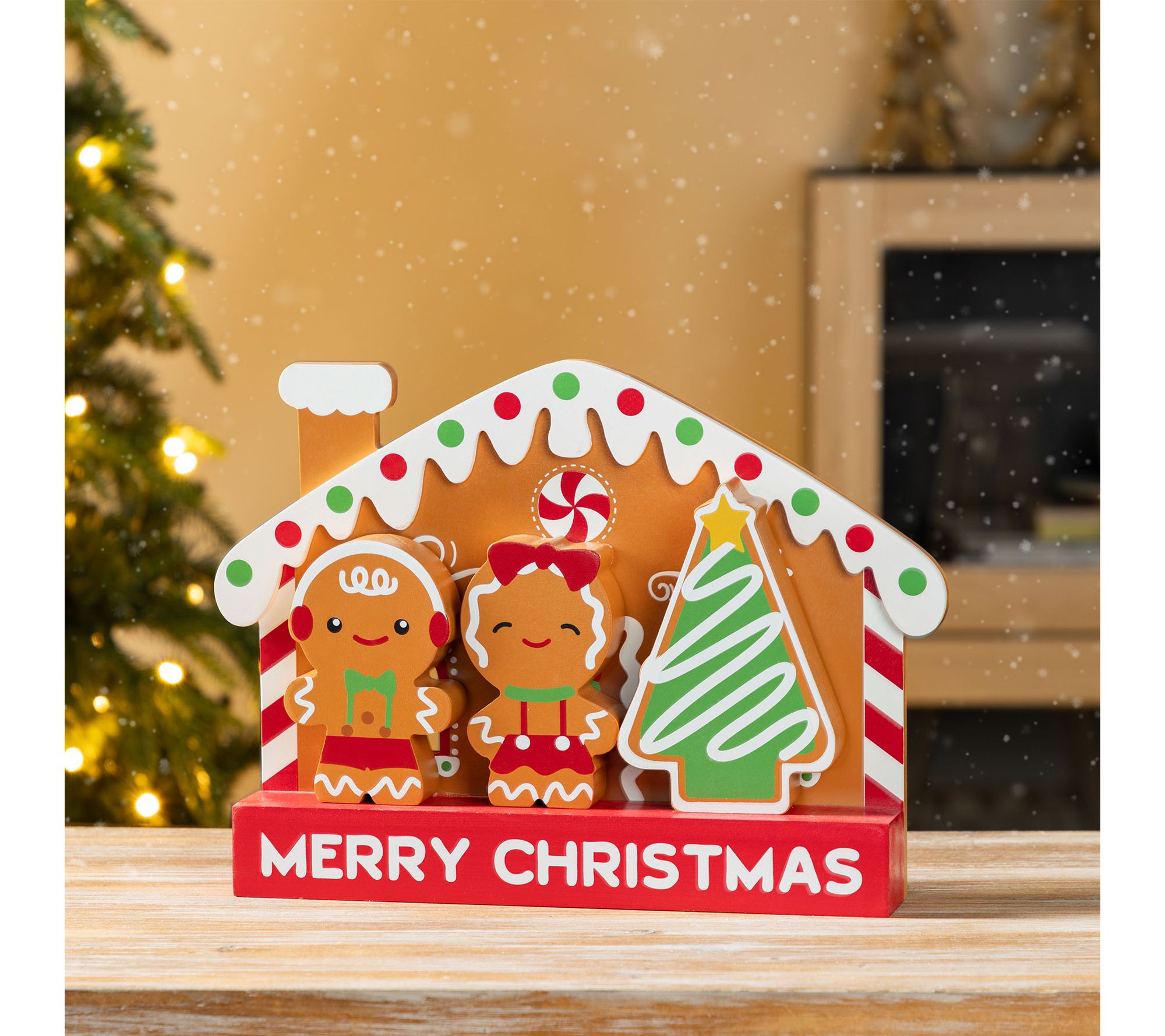 Glitzhome S/4 Wooden Christmas Gingerbread House Table Decor
