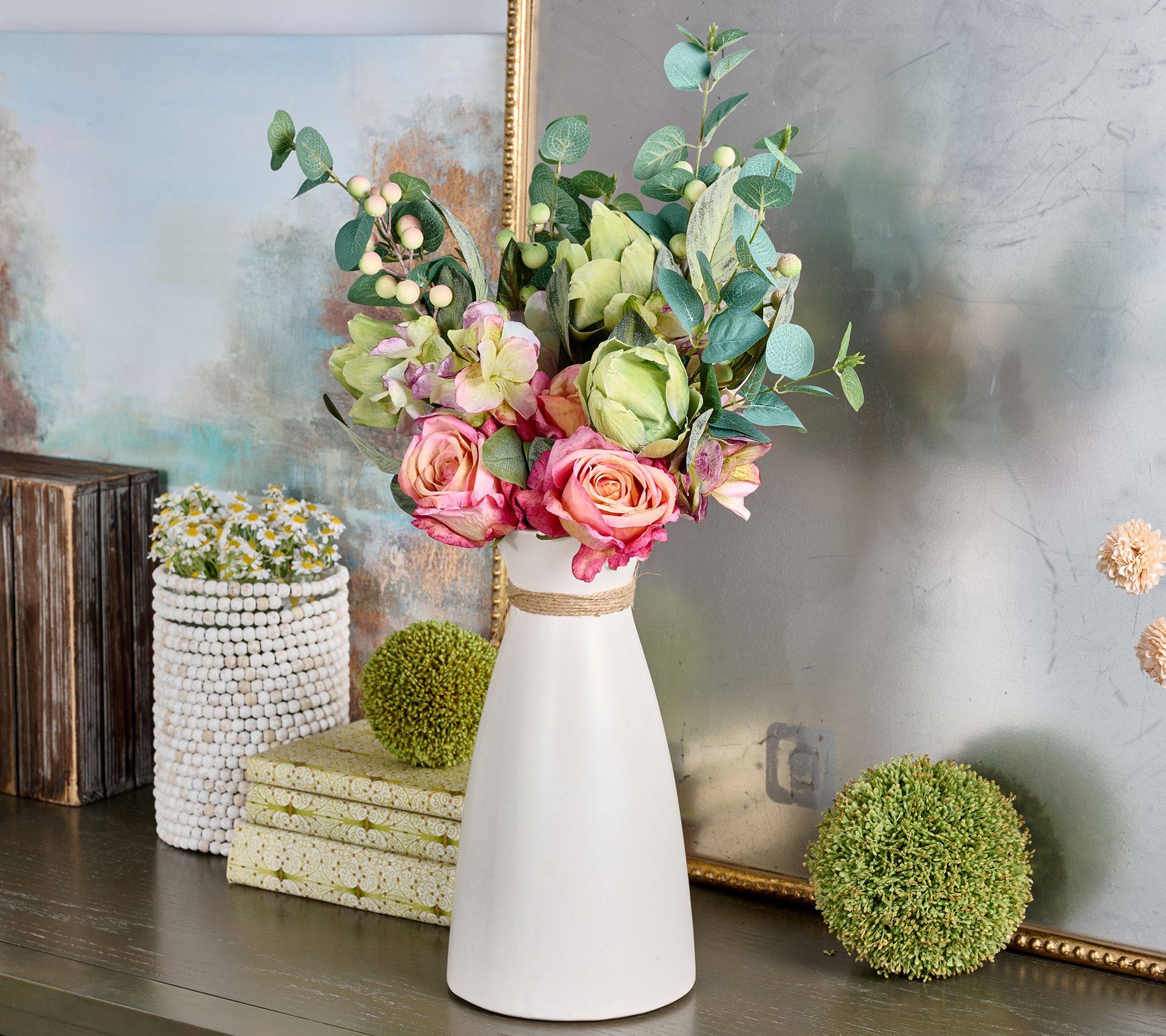 4Pc Watercolor Rose, Hydrangea and Artichoke Picks by Valerie