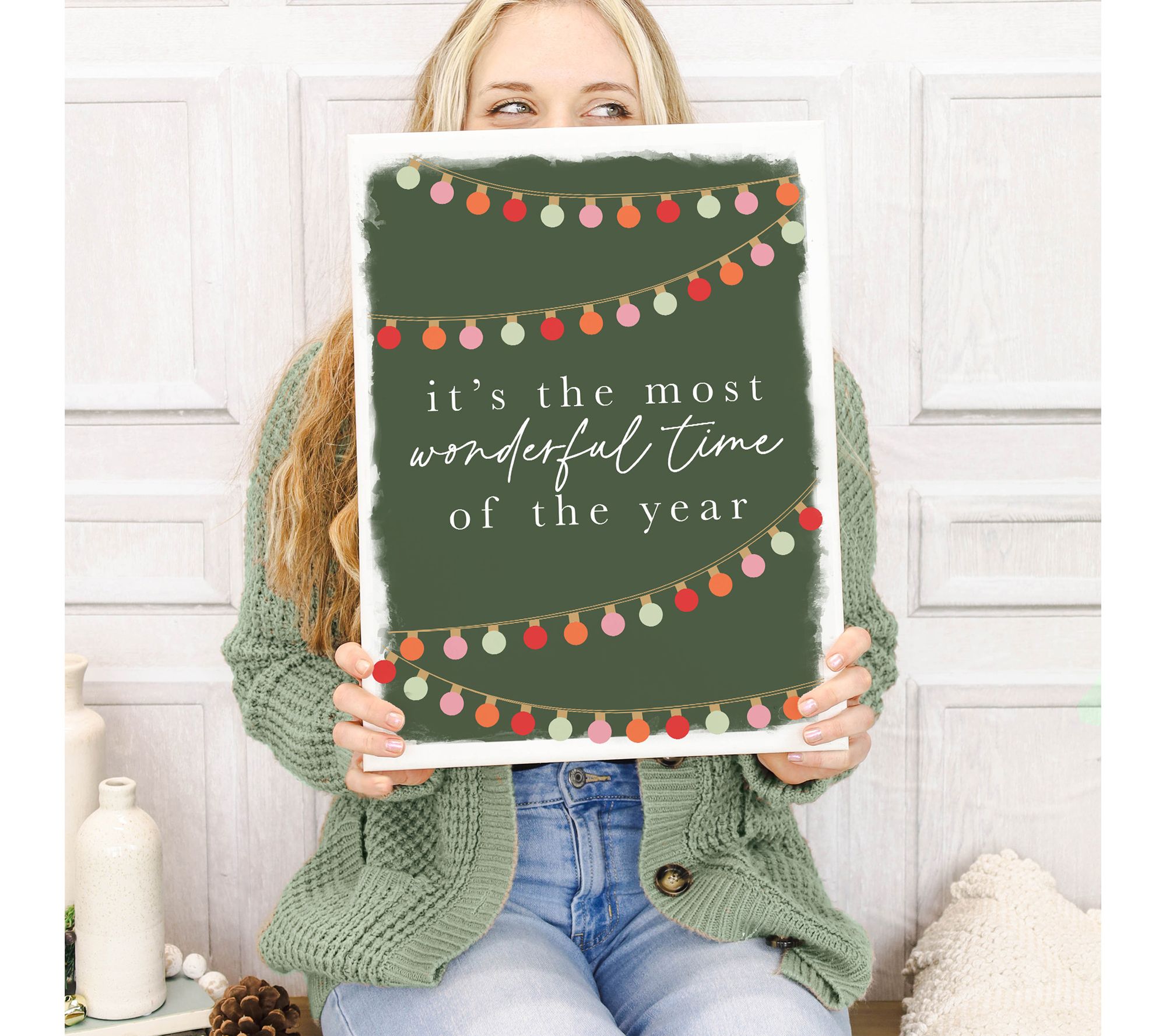 Sincere Surroundings 17" Wonderful Time Green Wrapped Canvas