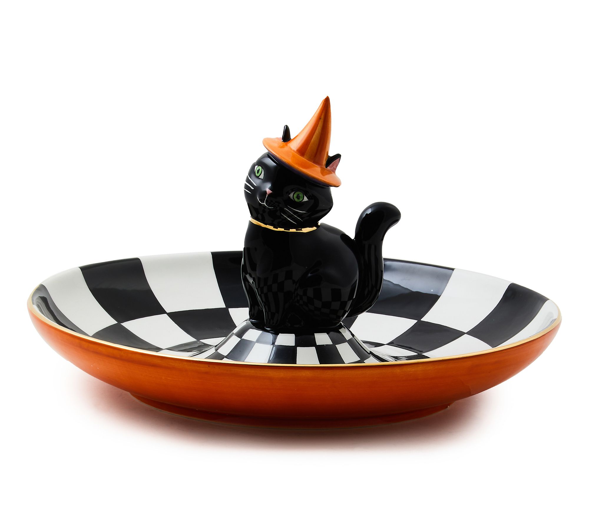 "As Is" MacKenzie- Childs Trick or Treat Cat Check Candy Dish