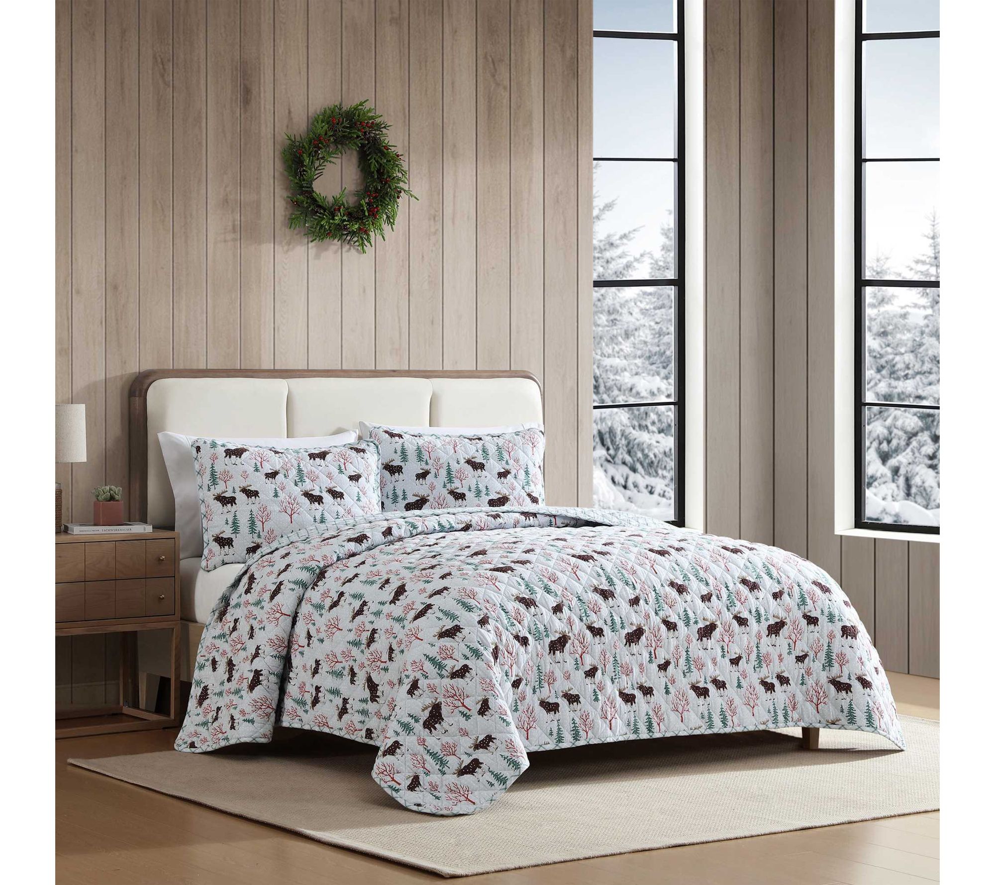 Eddie Bauer Mountain Moose Grey Flannel King Quilt Set