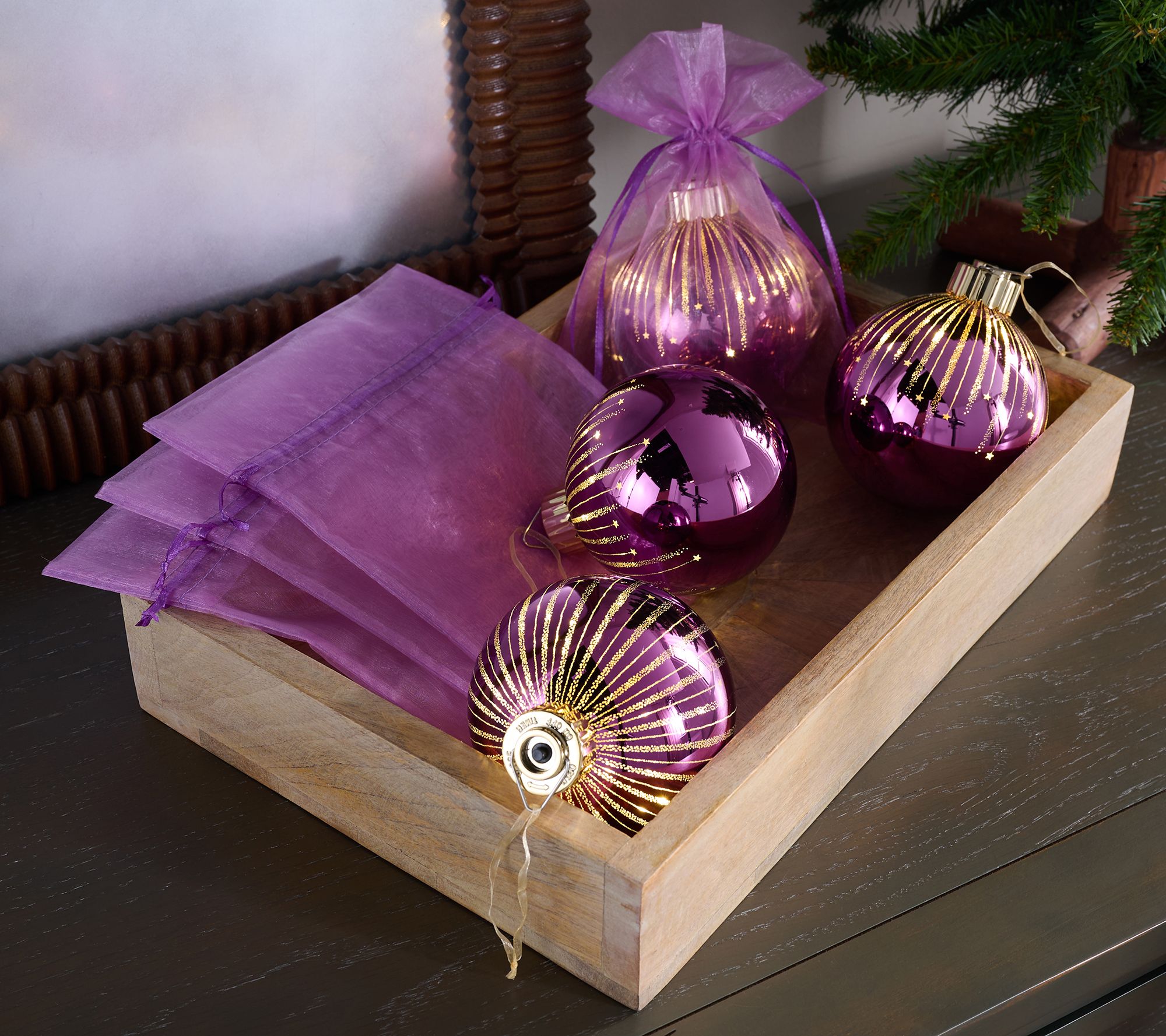 "As Is" Set of 4 Starry Night High Shine Ornaments by Valerie