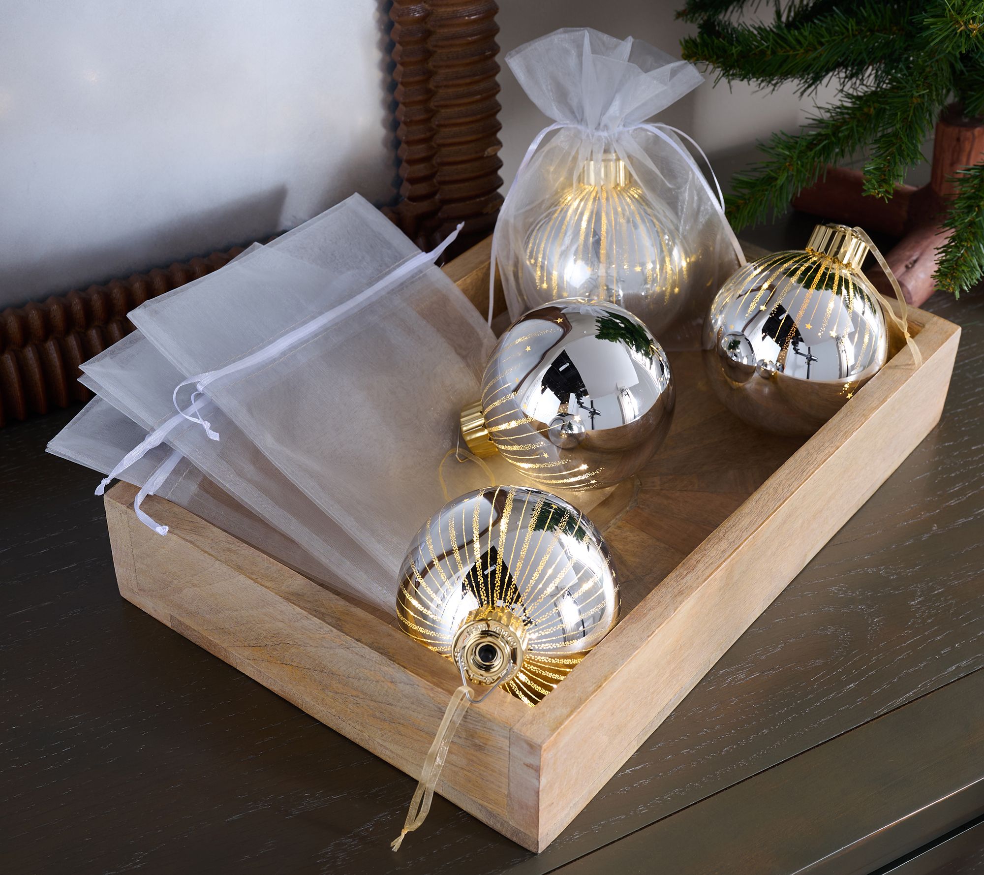 "As Is" Set of 4 Starry Night High Shine Ornaments by Valerie