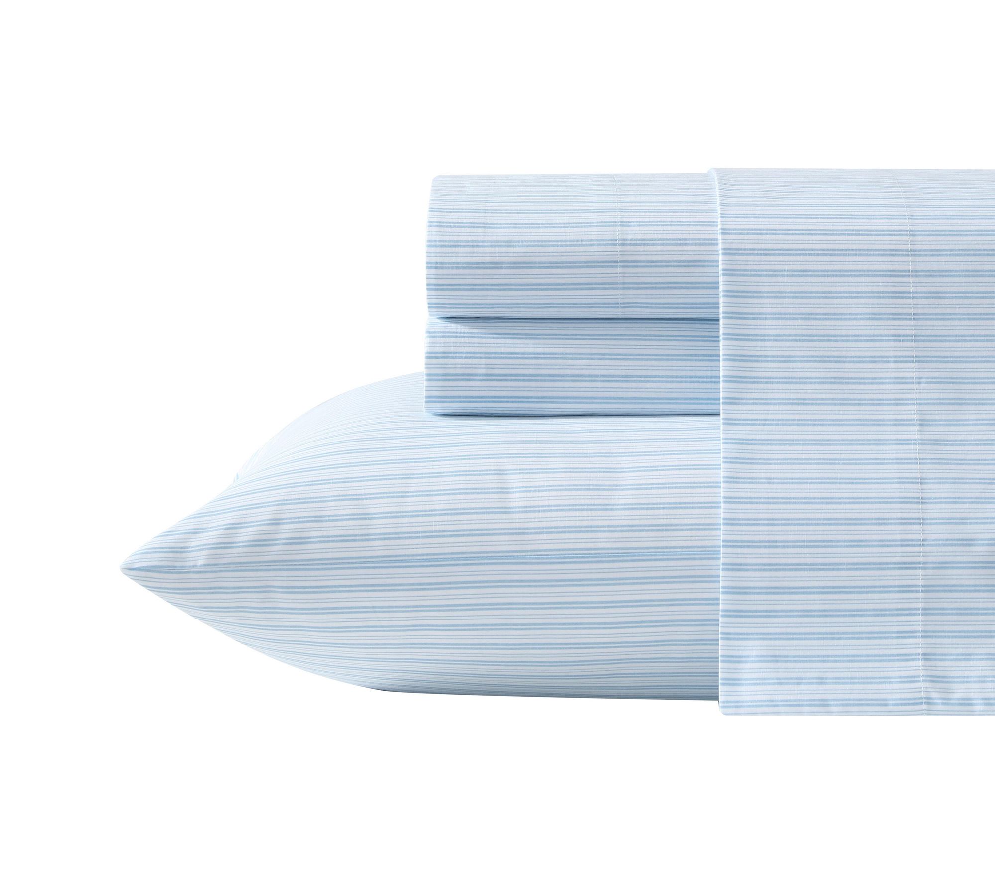 Laura Ashley Bedford Stripe Blue Cotton Full Sheet Set