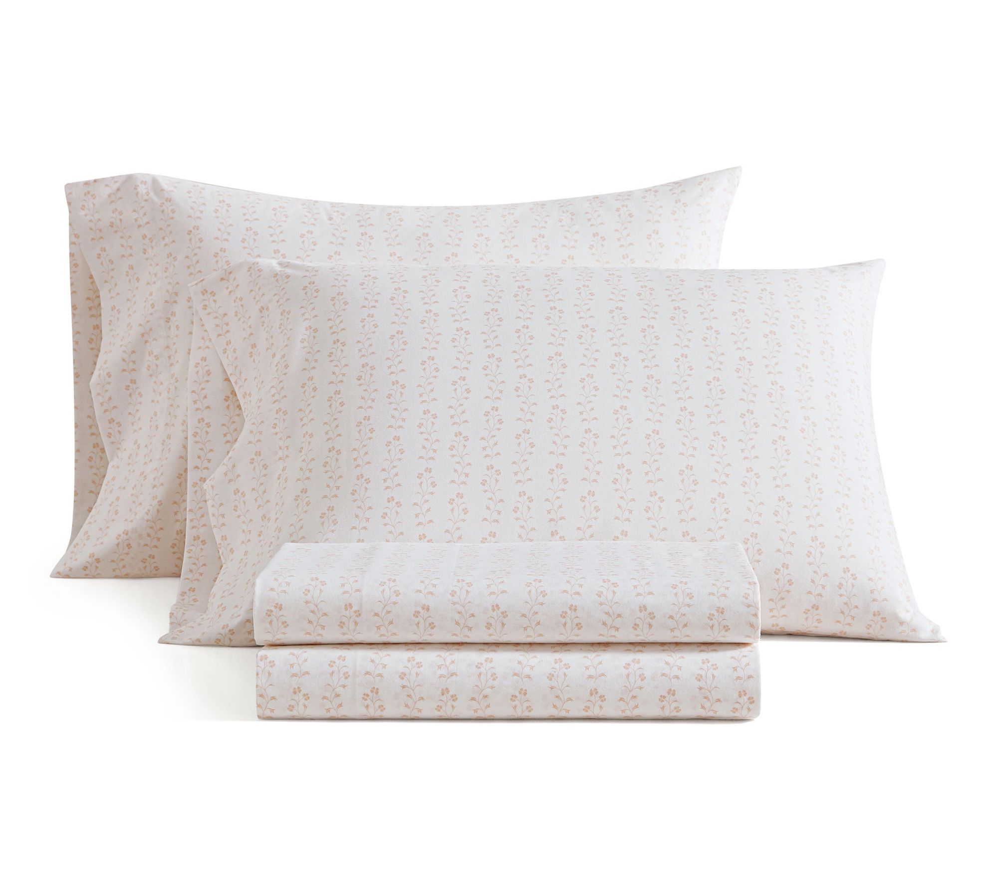 Martha Stewart Ditsy Vine White/Peach Cotton Twin Sheet Set