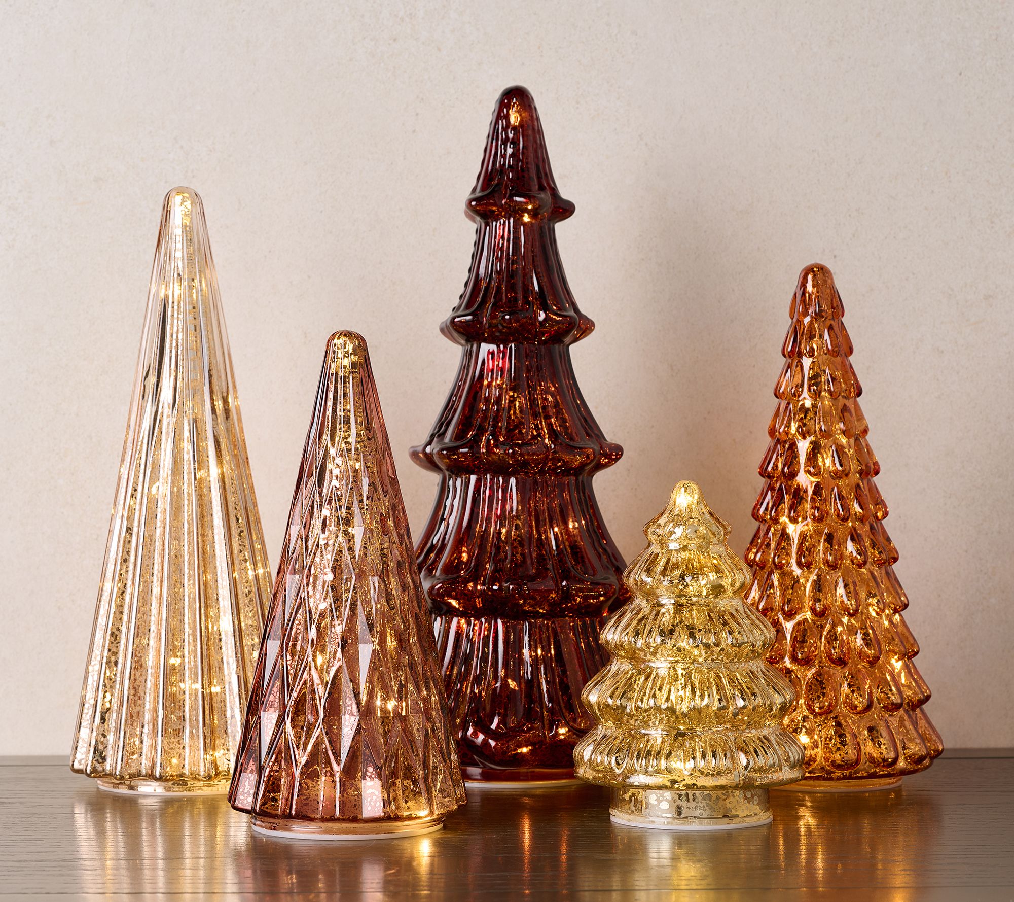 Home Reflections S/5 Illuminated Mercury Glass Trees