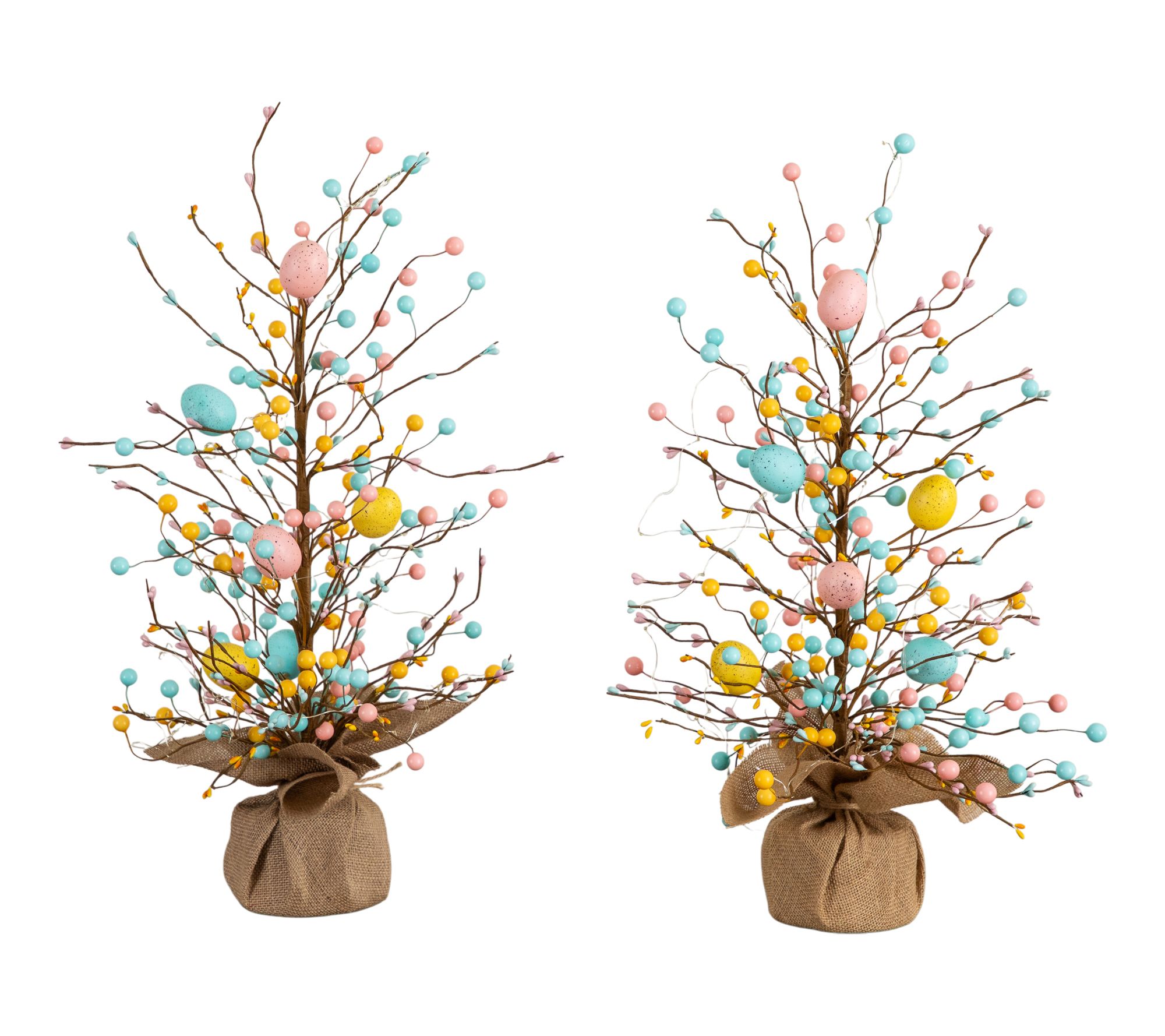 Nearly Natural 24" Pre-Lit Twig Tree with Egg-Shaped  -Set of