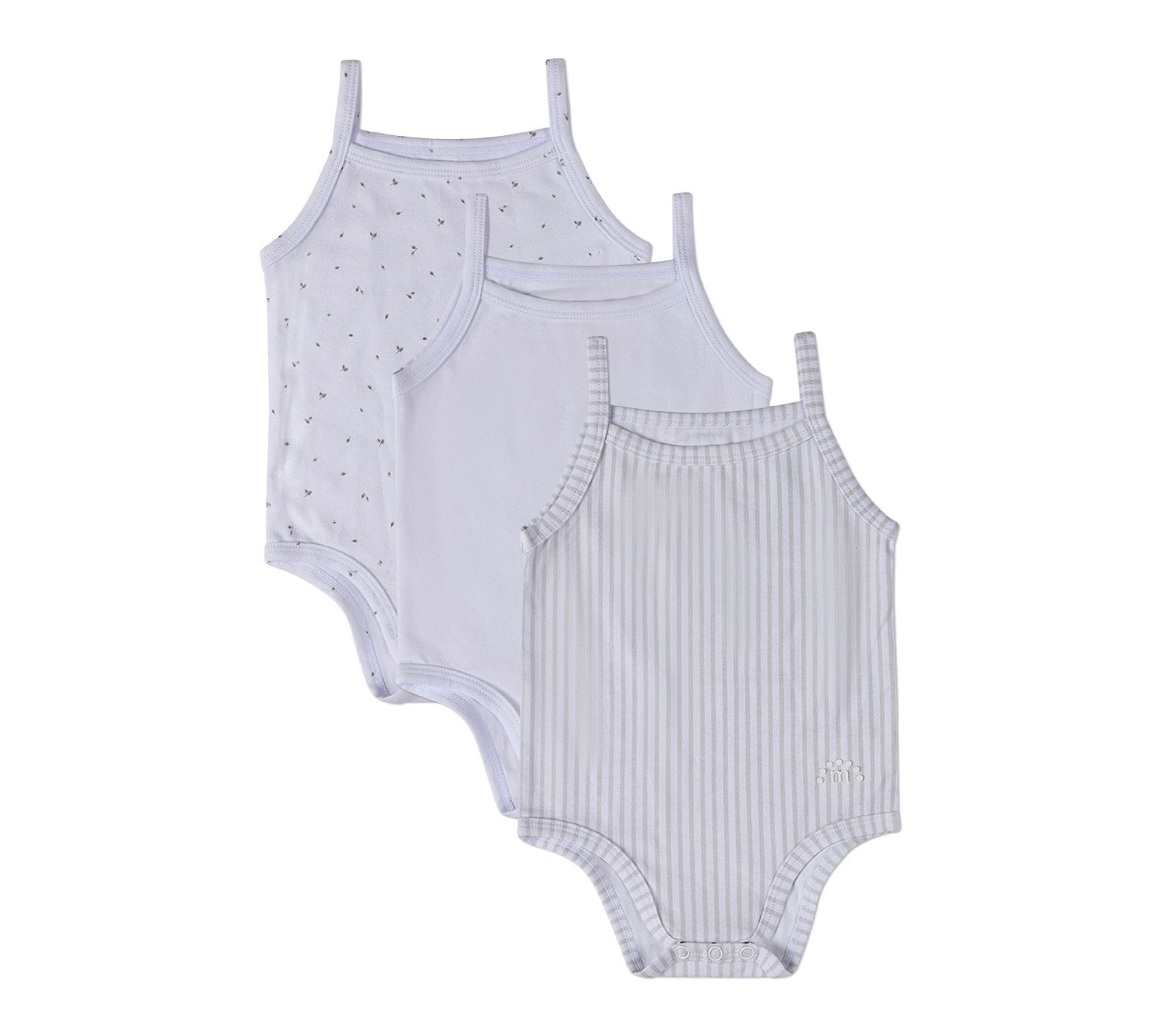 MiniMoi 3 Pack Baby Bodysuits - Petite Leaves,Stripes, Solid